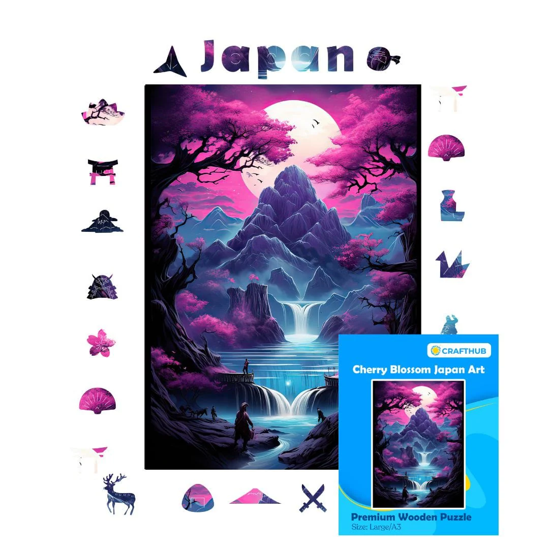 Cherry Blossom Japan Art - Wooden Jigsaw Puzzle