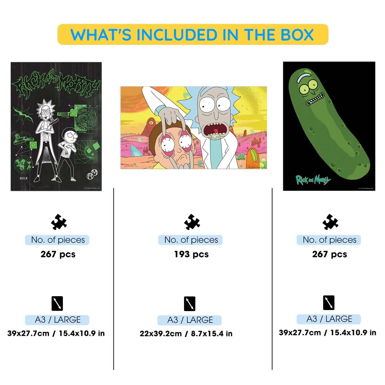 3-Pack RICK AND MORTY™ - Wooden Jigsaw Puzzle Gift Set
