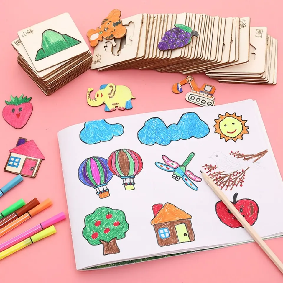 Montessori Wooden Stencils for Children - 20 Pieces