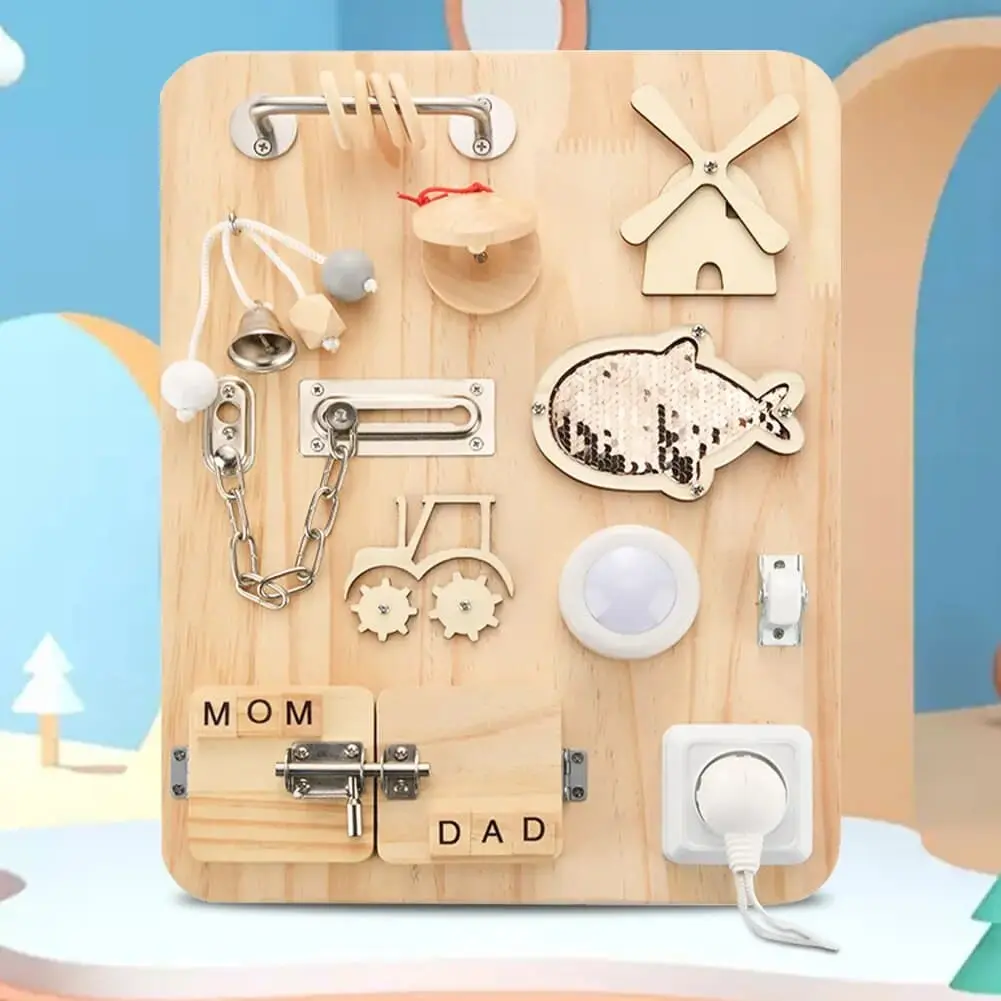 Mom Dad Busy Board Montessori Natural Wood