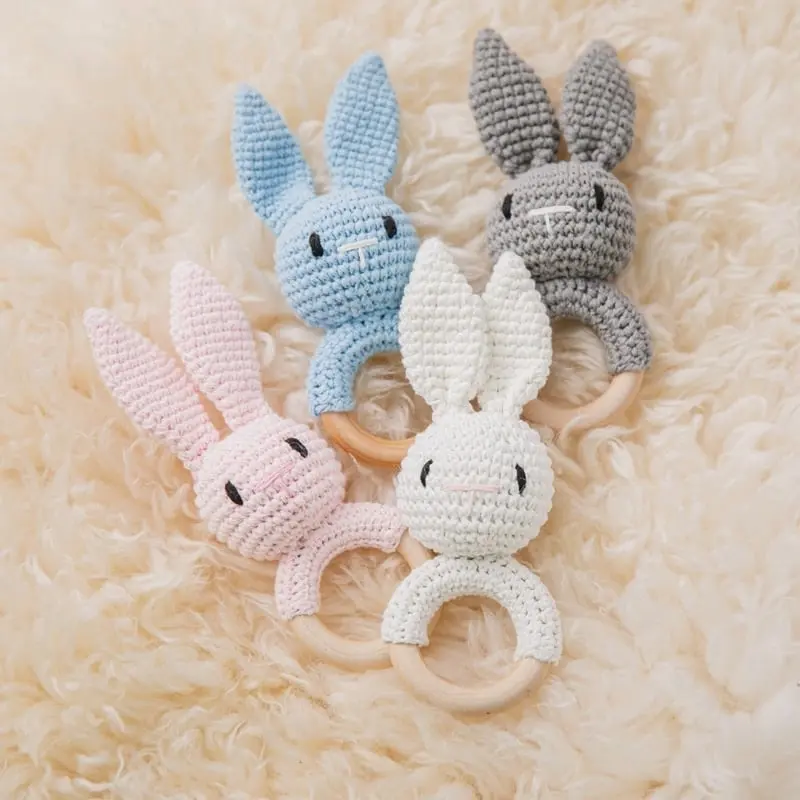 Knitted Bunny Wooden Rattle