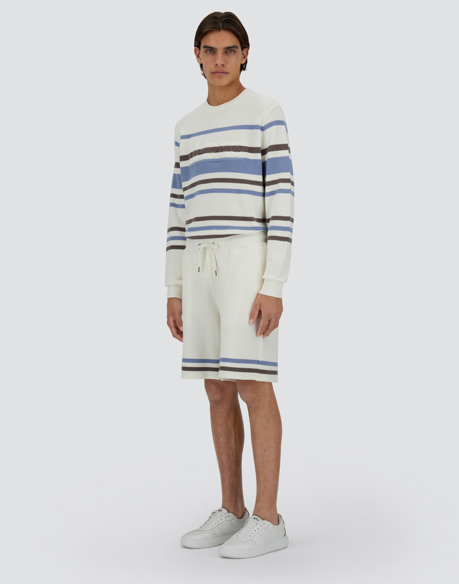 STRIPE COTTON SWEATER SHORTS