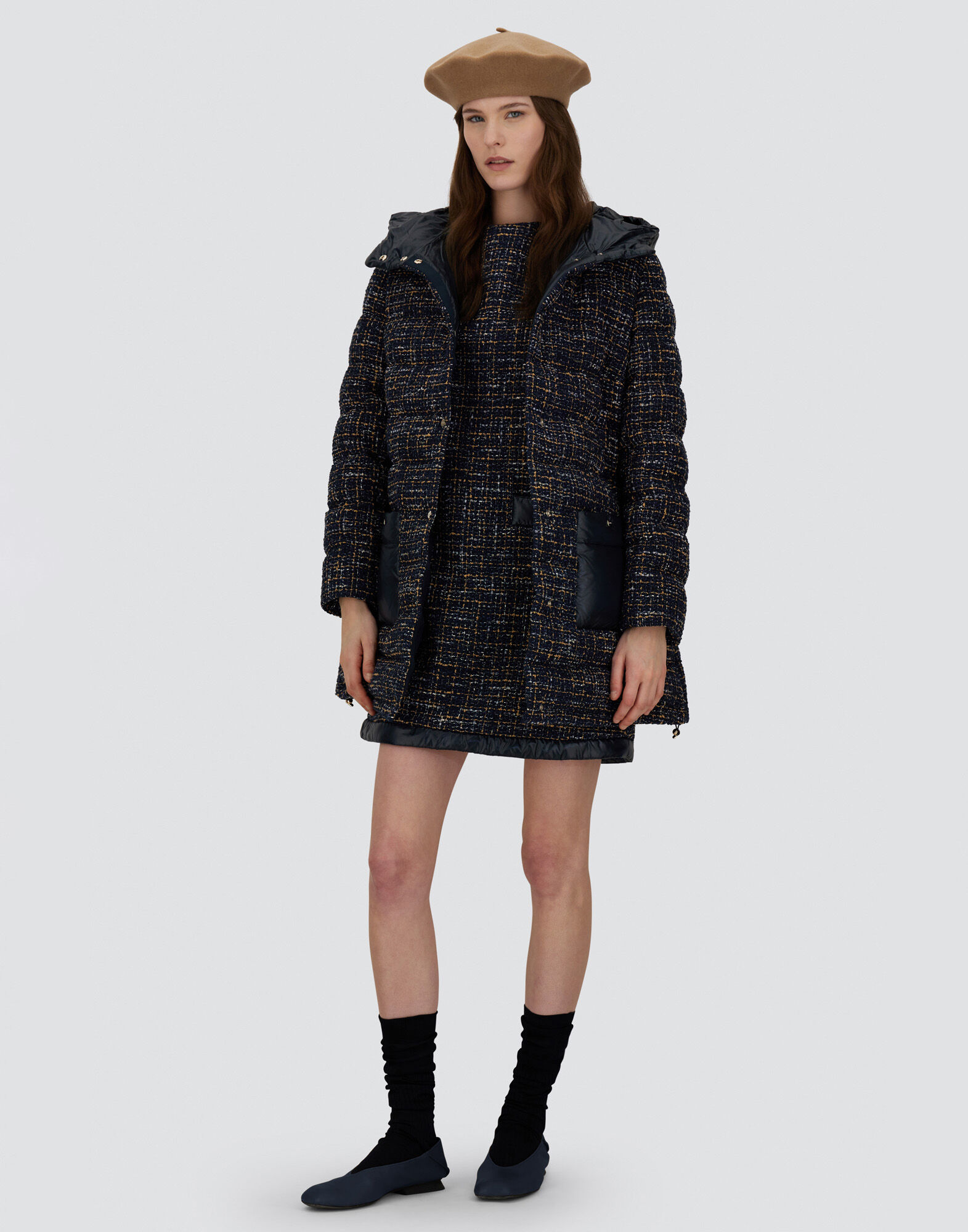 PARKA IN OPERATED TWEED AND NYLON ULTRALIGHT