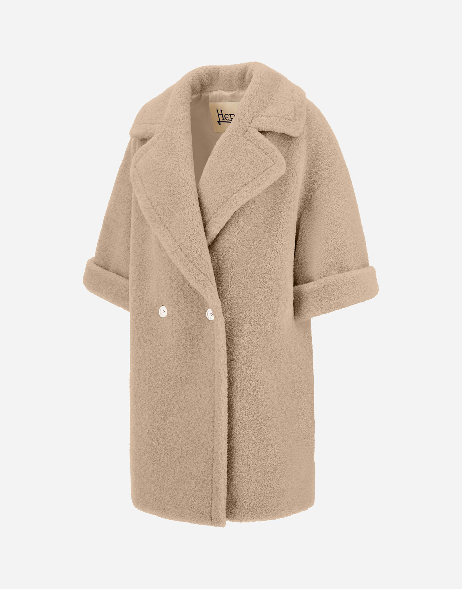 DOUBLE-BREASTED COAT IN MELANGE TEDDY