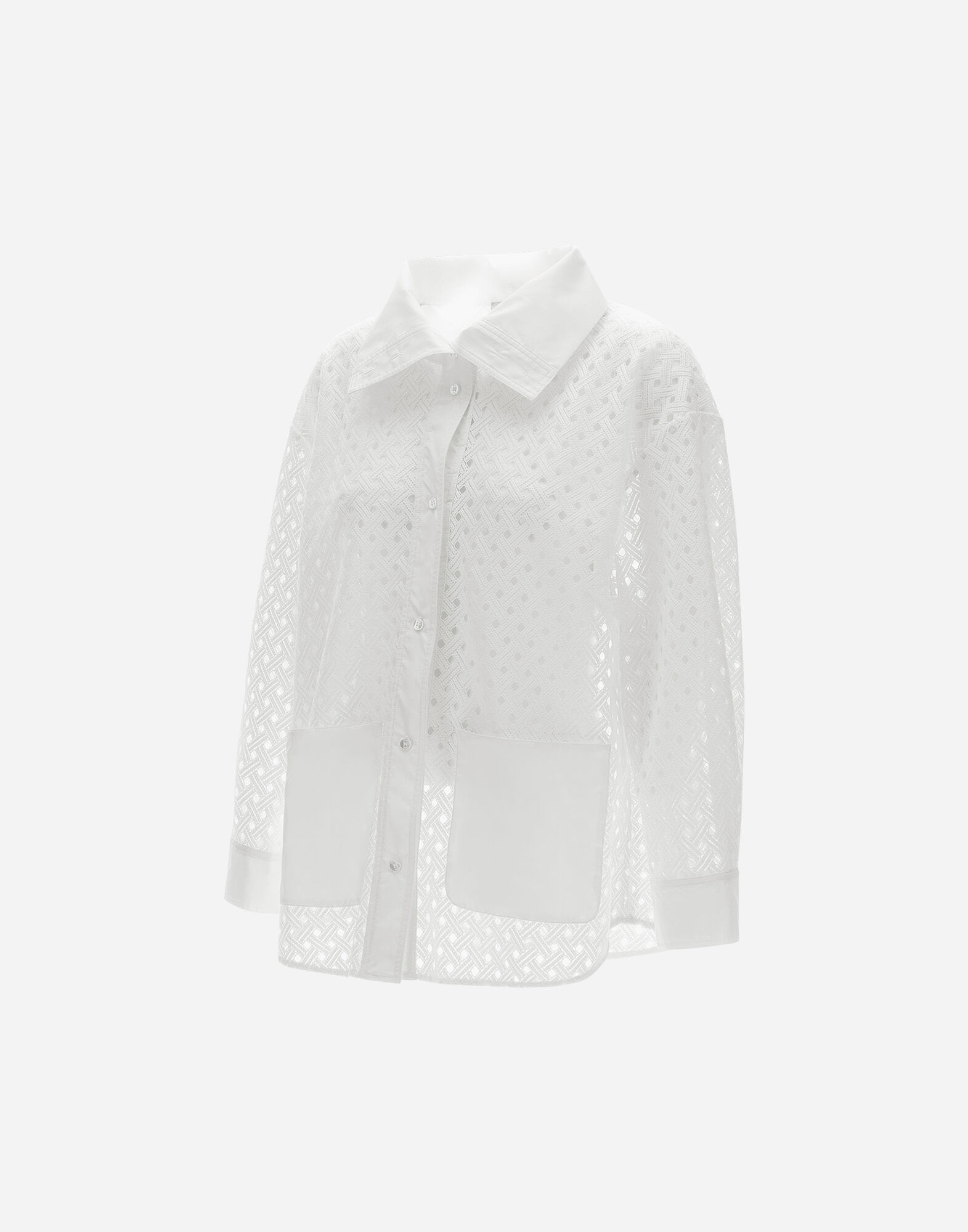 SHACKET IN CROCHET LACE AND NEW TECHNO TAFFETA