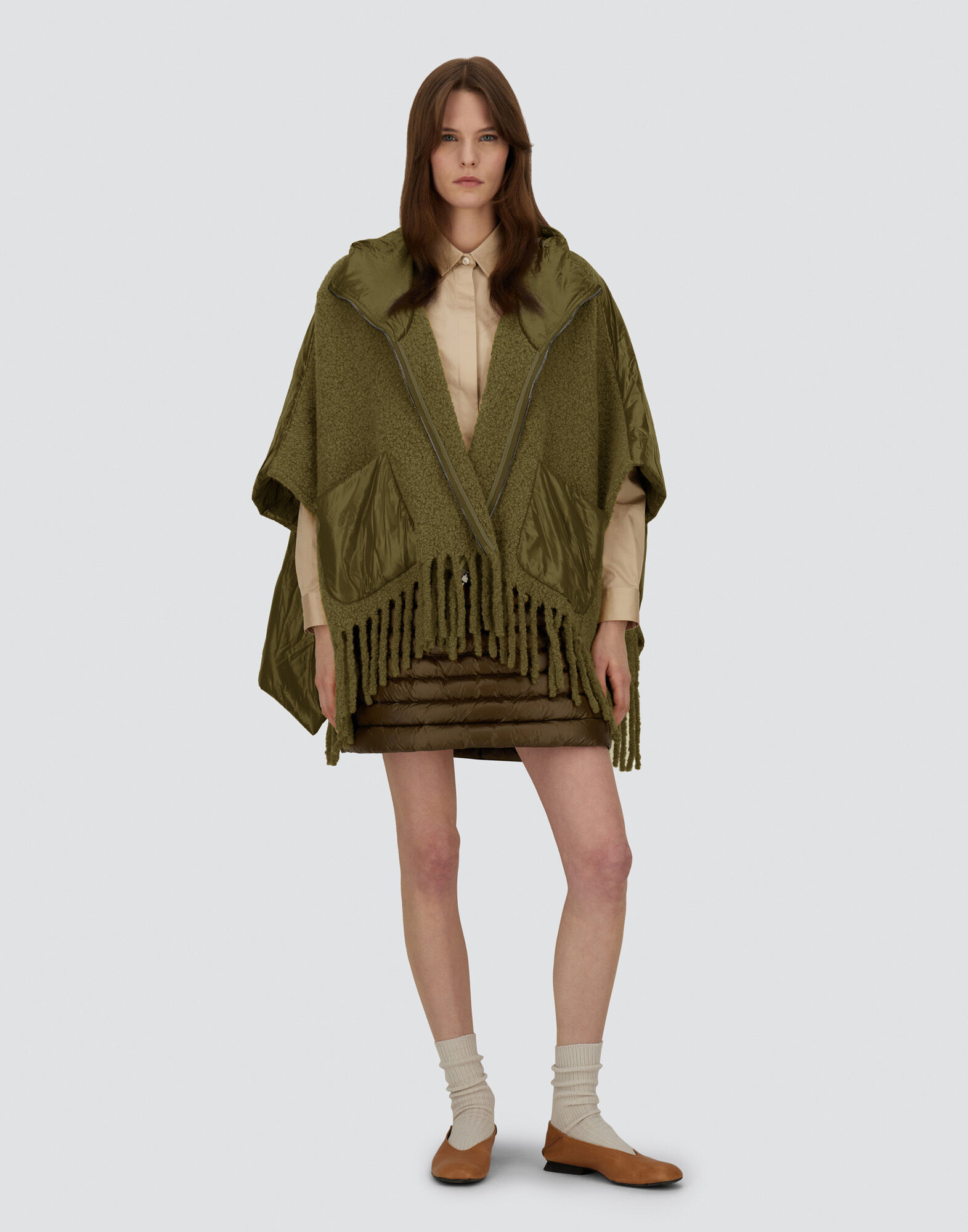PONCHO IN BOUCL ALPACA WOOL AND NYLON ULTRALIGHT