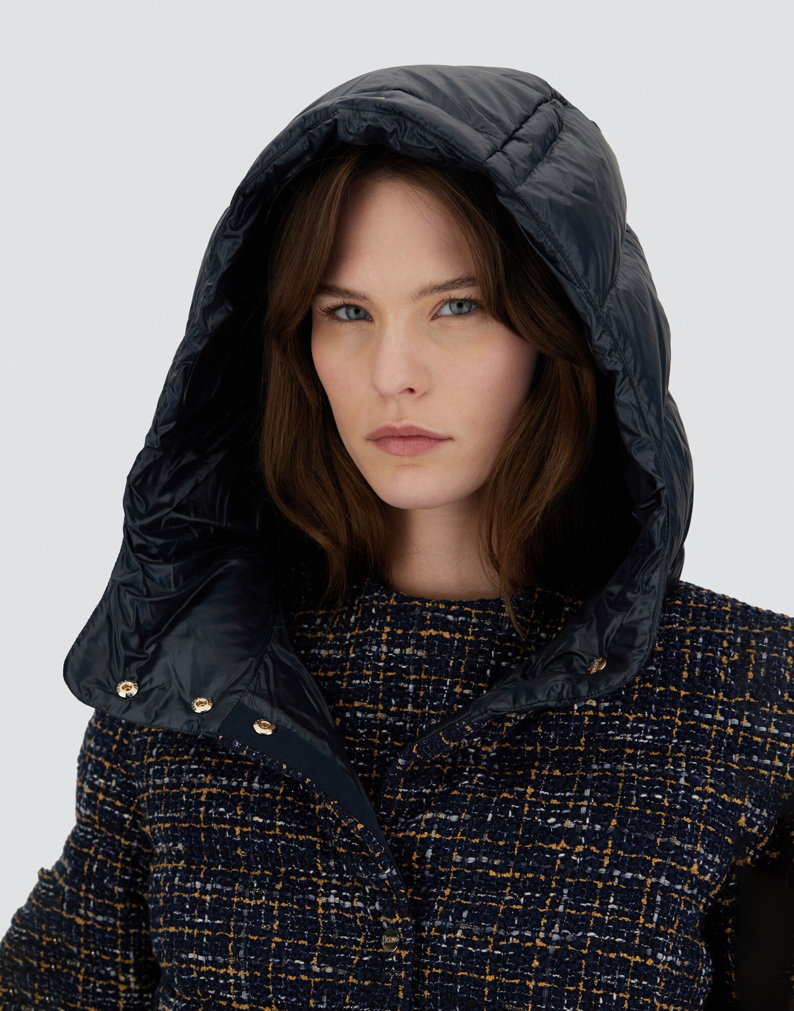PARKA IN OPERATED TWEED AND NYLON ULTRALIGHT