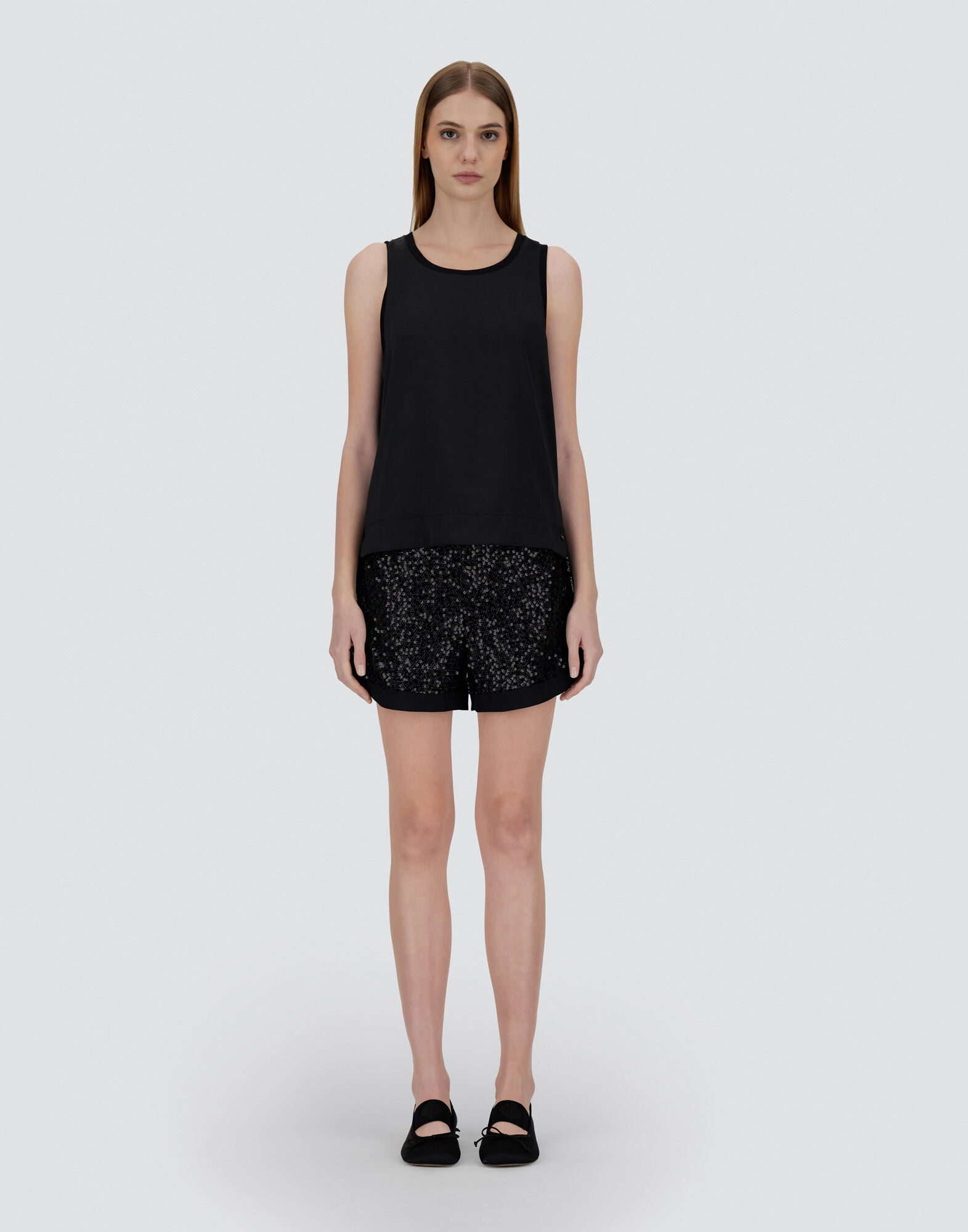 TANK TOP IN GLAM KNIT EFFECT AND SATIN