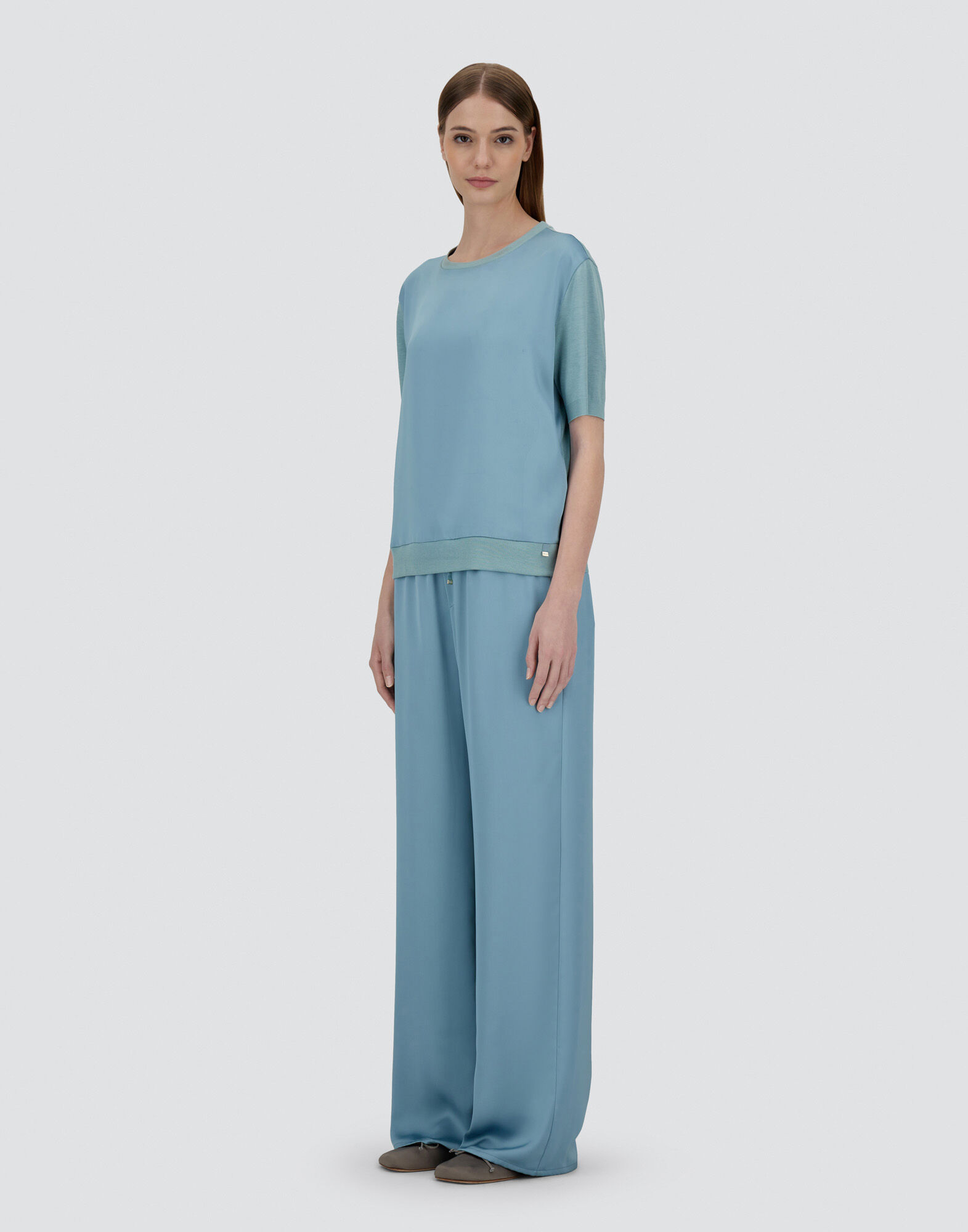 T-SHIRT IN GLAM KNIT EFFECT AND SATIN