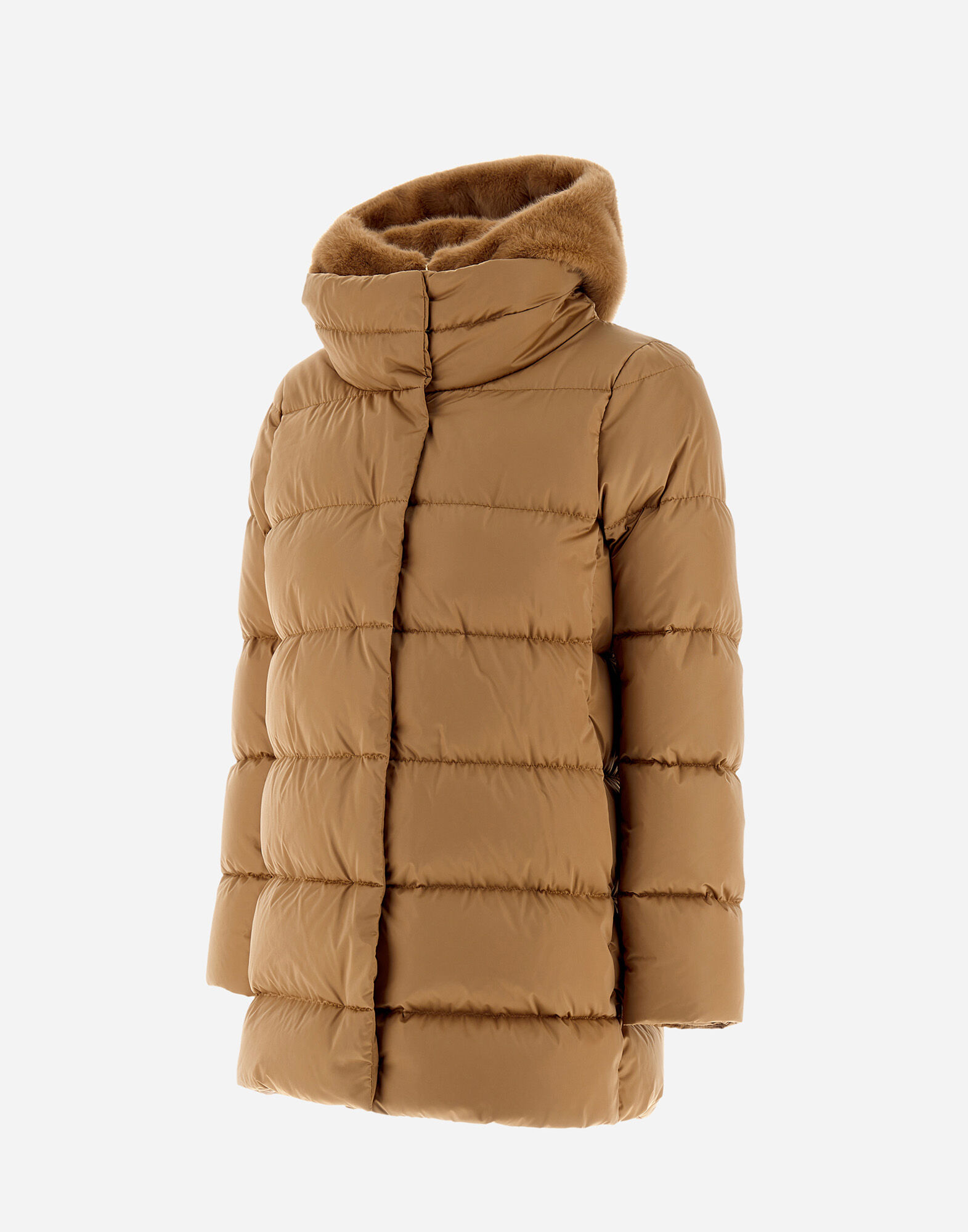 A-SHAPE JACKET IN SATIN AND LADY ALTERNATIVE FUR