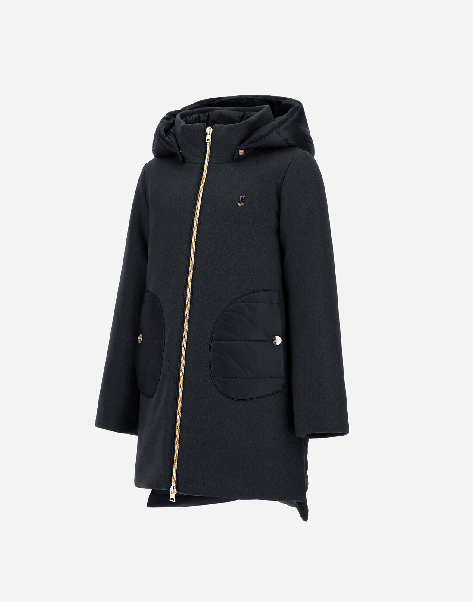 HOODED COAT IN ECOWOOL AND NYLON ULTRALIGHT