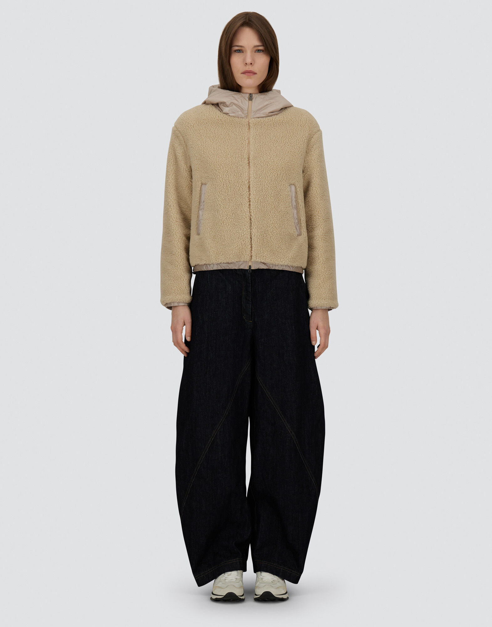 JACKET IN TEDDY FABRIC AND NYLON ULTRALIGHT