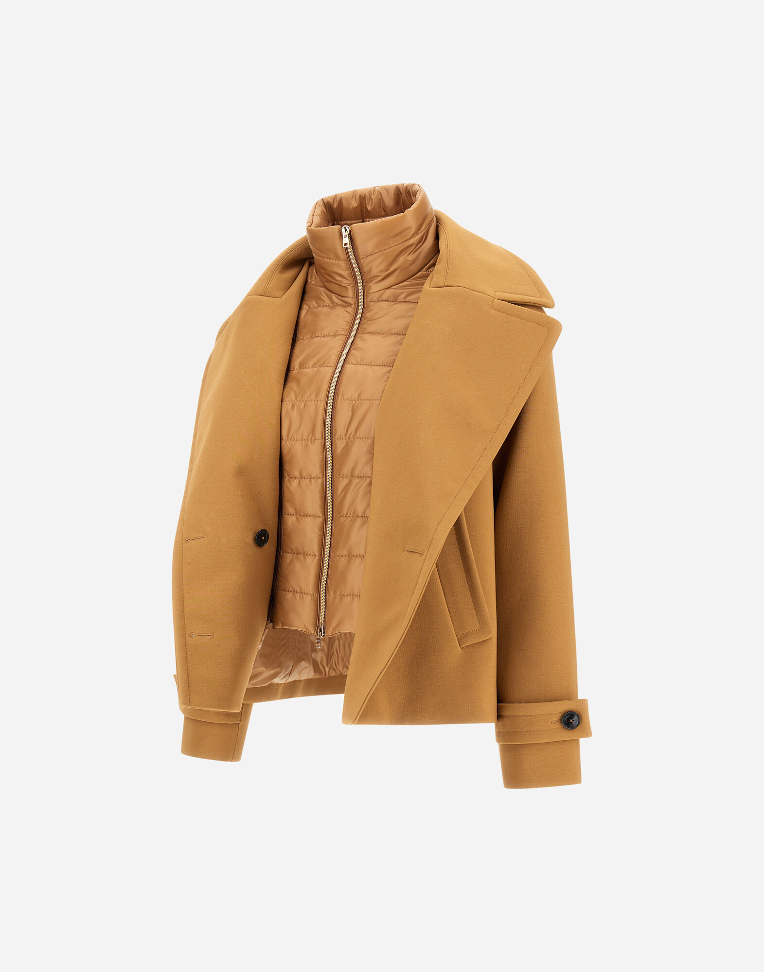 PEA COAT IN 2-LAYER SCUBA AND NYLON ULTRALIGHT