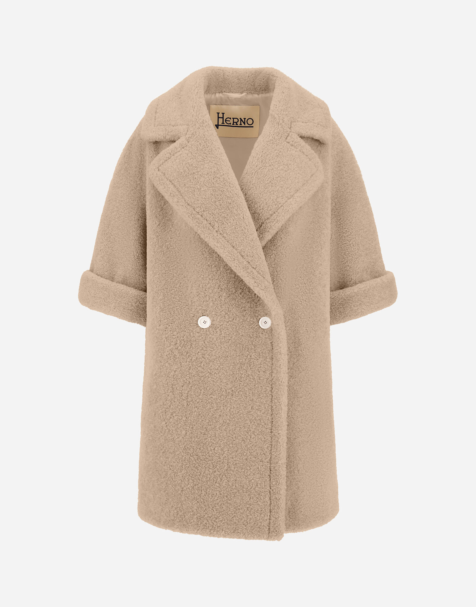 DOUBLE-BREASTED COAT IN MELANGE TEDDY