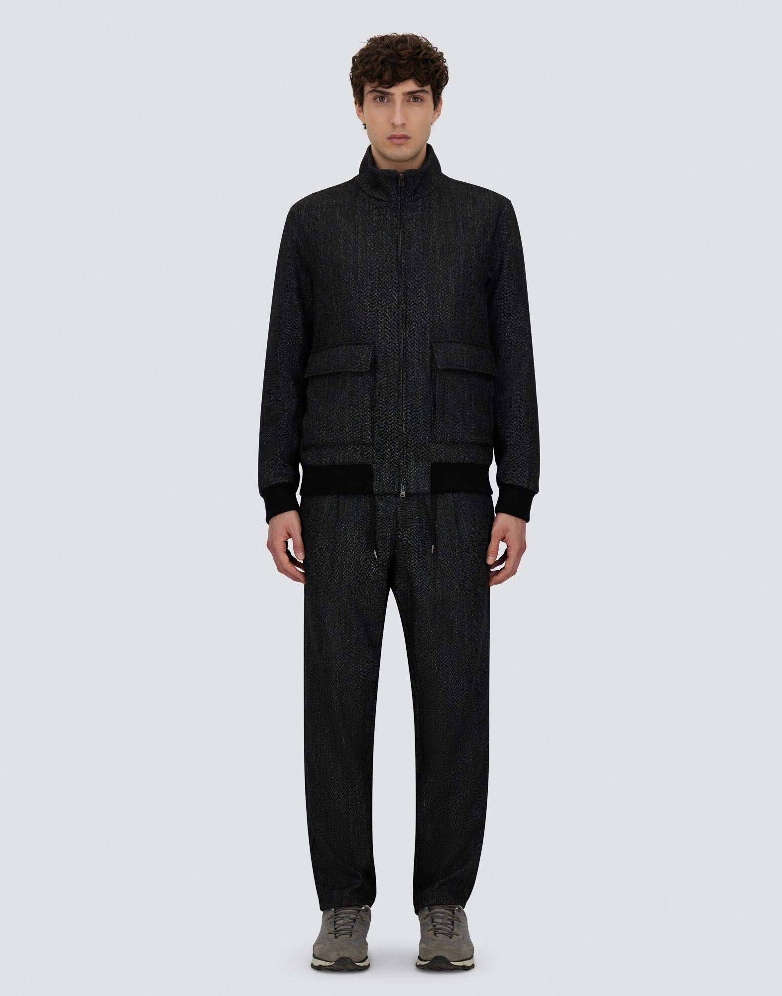 BOMBER JACKET IN HERRINGBONE WOOL FLANNEL