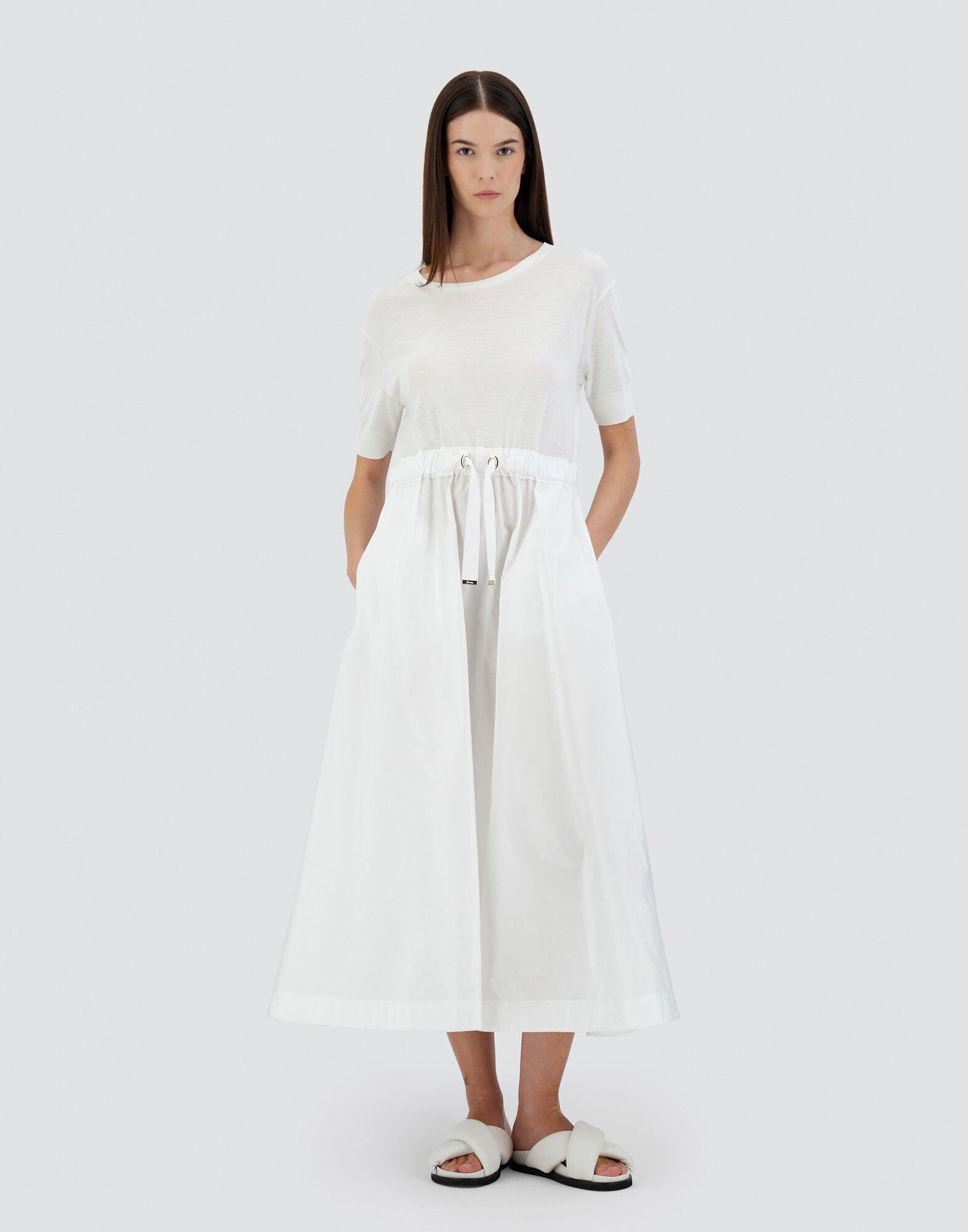 DRESS IN GLAM KNIT EFFECT AND TECHNO TAFFETA