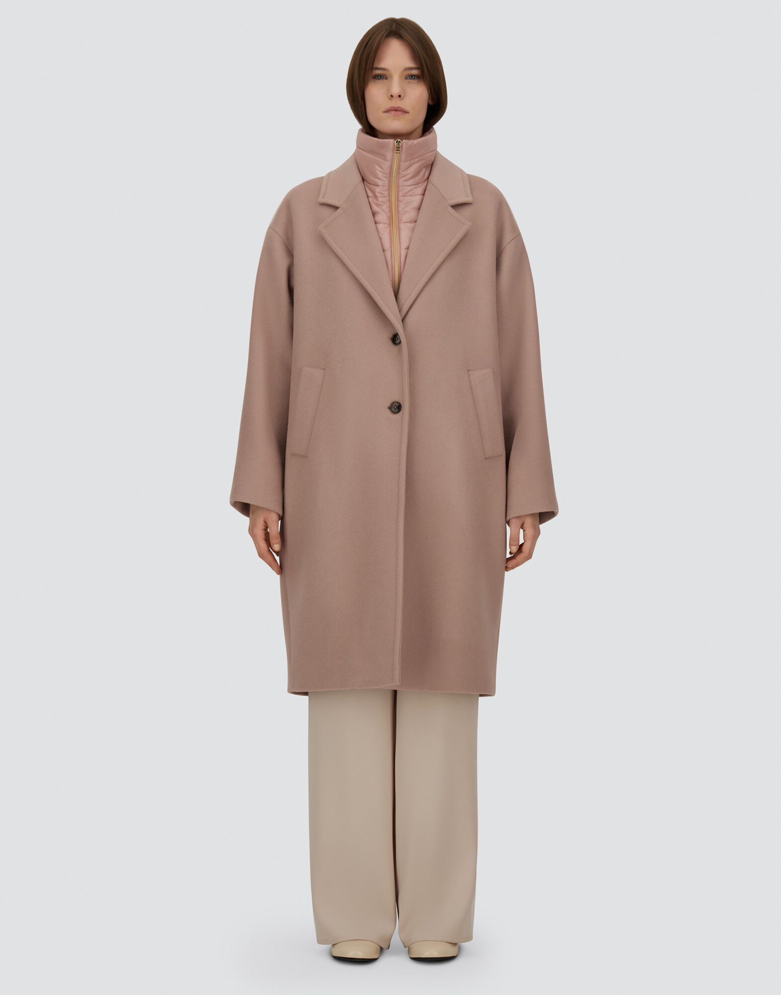 COAT IN VELOUR WOOL CLOTH AND NYLON ULTRALIGHT