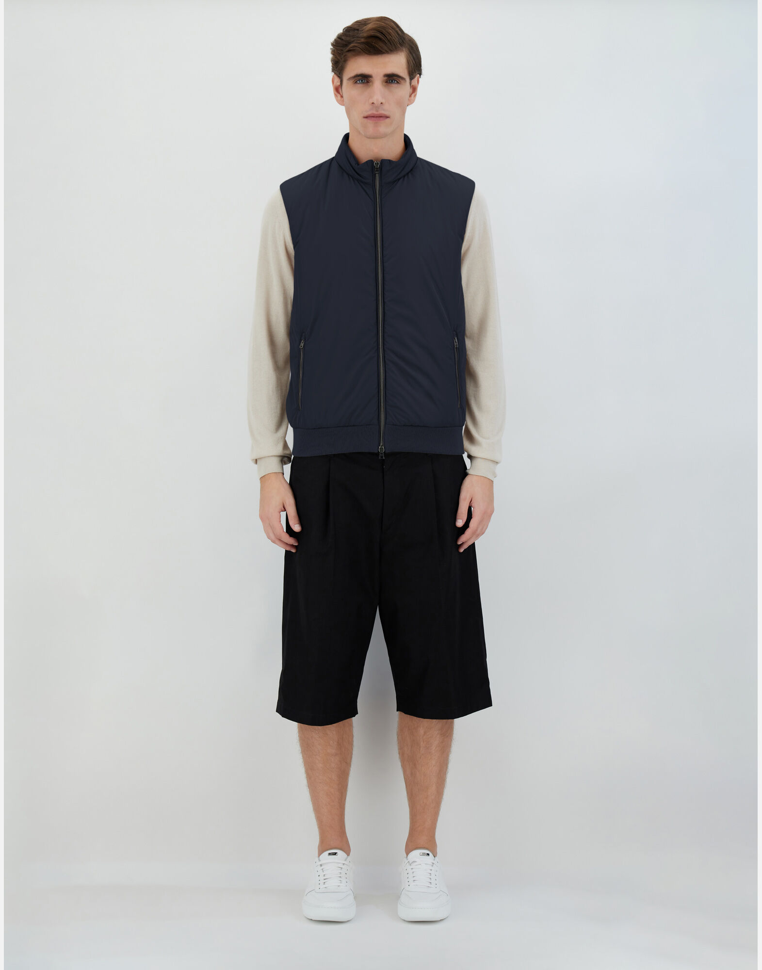 PIQUE' KNIT AND NYLON SLEEVELESS JACKET