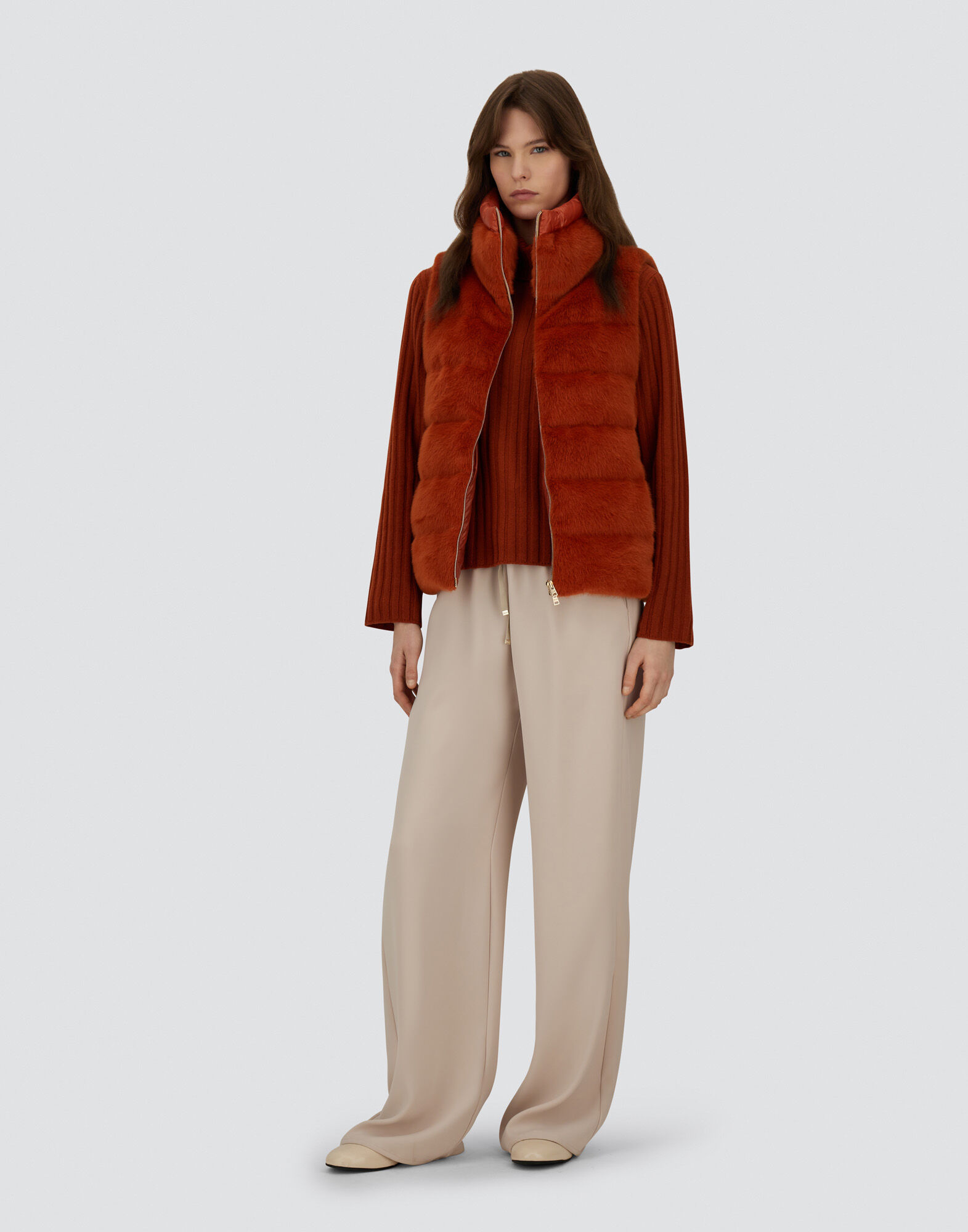 VEST IN LADY ALTERNATIVE FUR AND NYLON ULTRALIGHT
