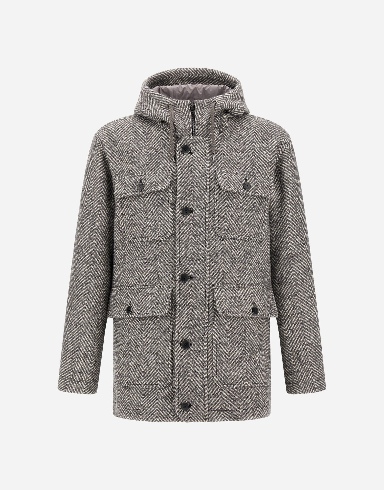 LONG PARKA IN HERRINGBONE R-WOOL