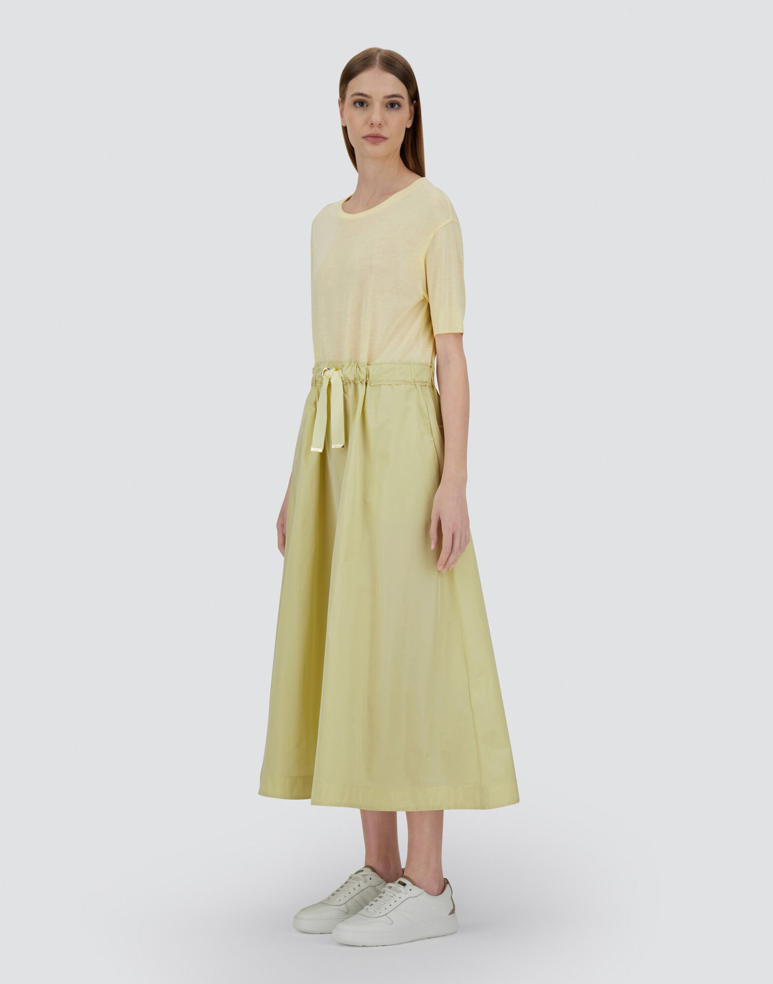 DRESS IN GLAM KNIT EFFECT AND TECHNO TAFFETA