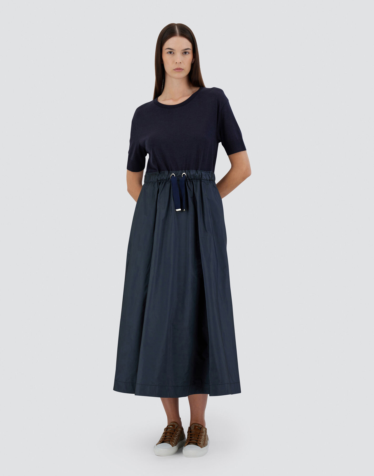 DRESS IN GLAM KNIT EFFECT AND TECHNO TAFFETA