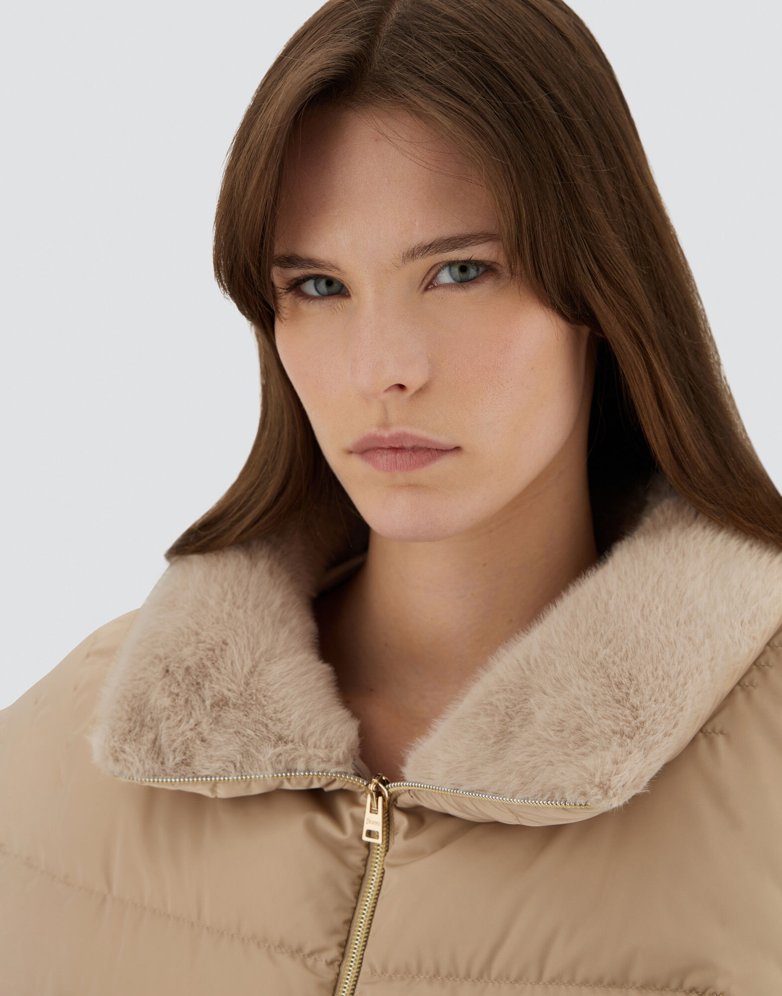 LONG JACKET IN SATIN AND LADY ALTERNATIVE FUR