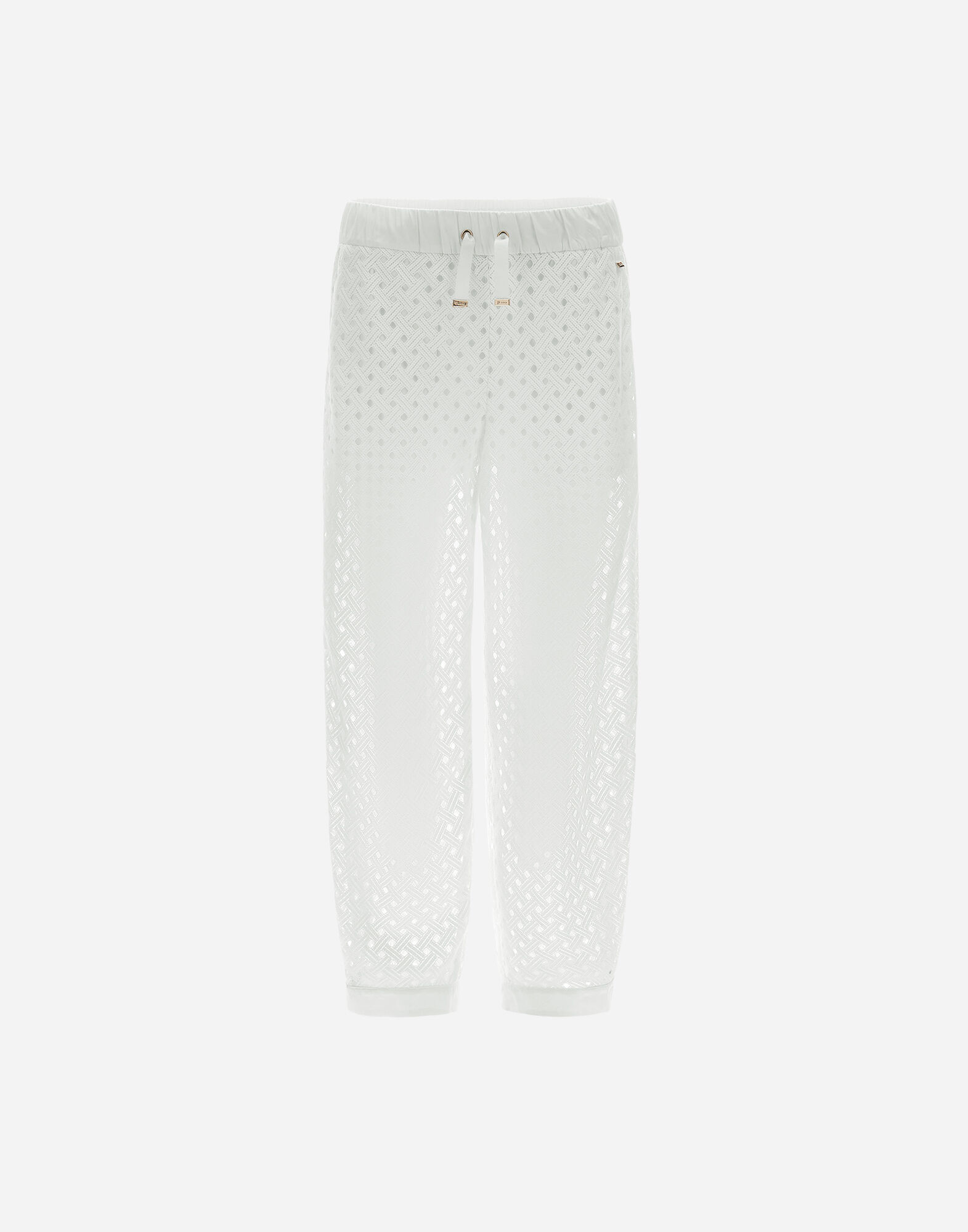 TROUSERS IN CROCHET LACE AND NEW TECHNO TAFFETA