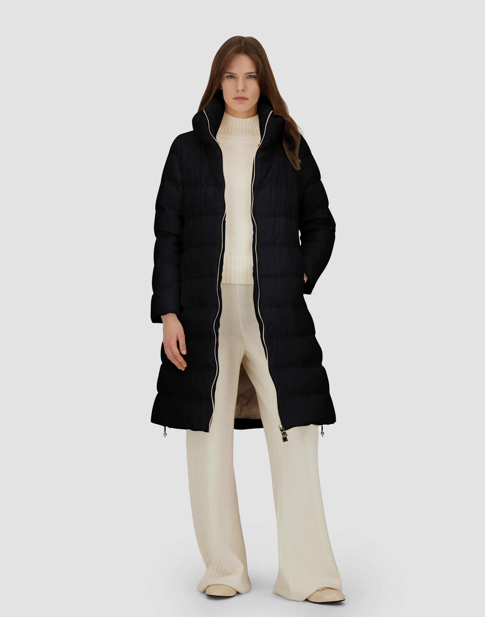 LONG JACKET IN CASHMERE, SILK AND SATIN