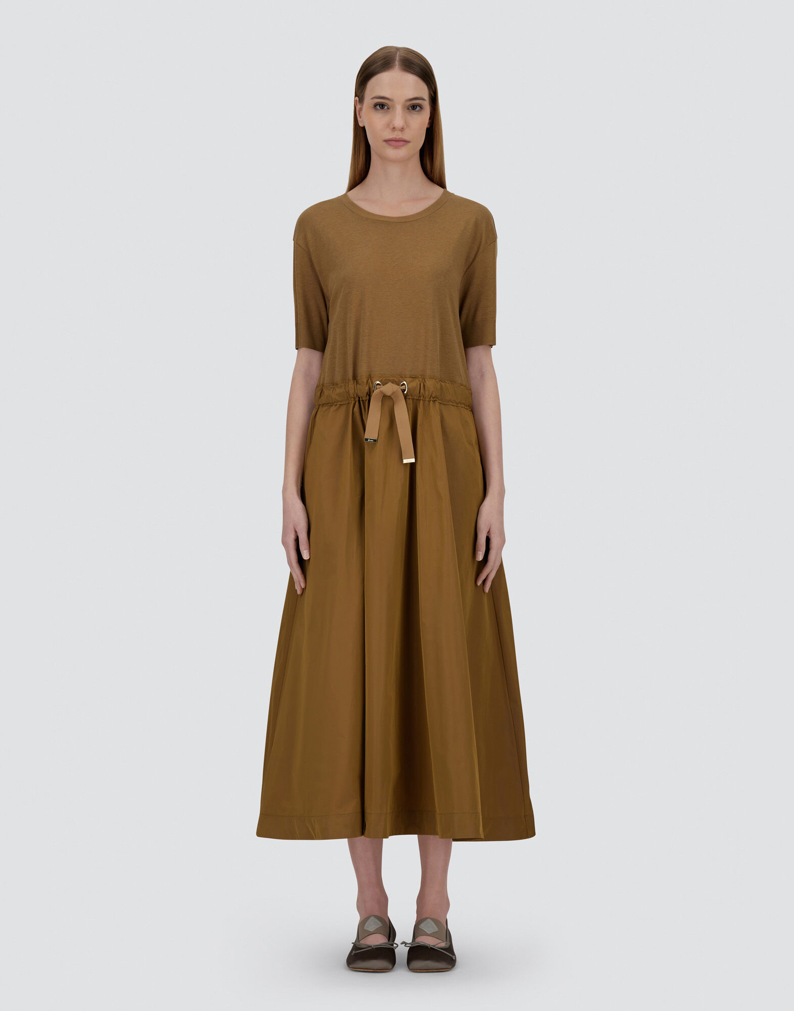 DRESS IN GLAM KNIT EFFECT AND TECHNO TAFFETA
