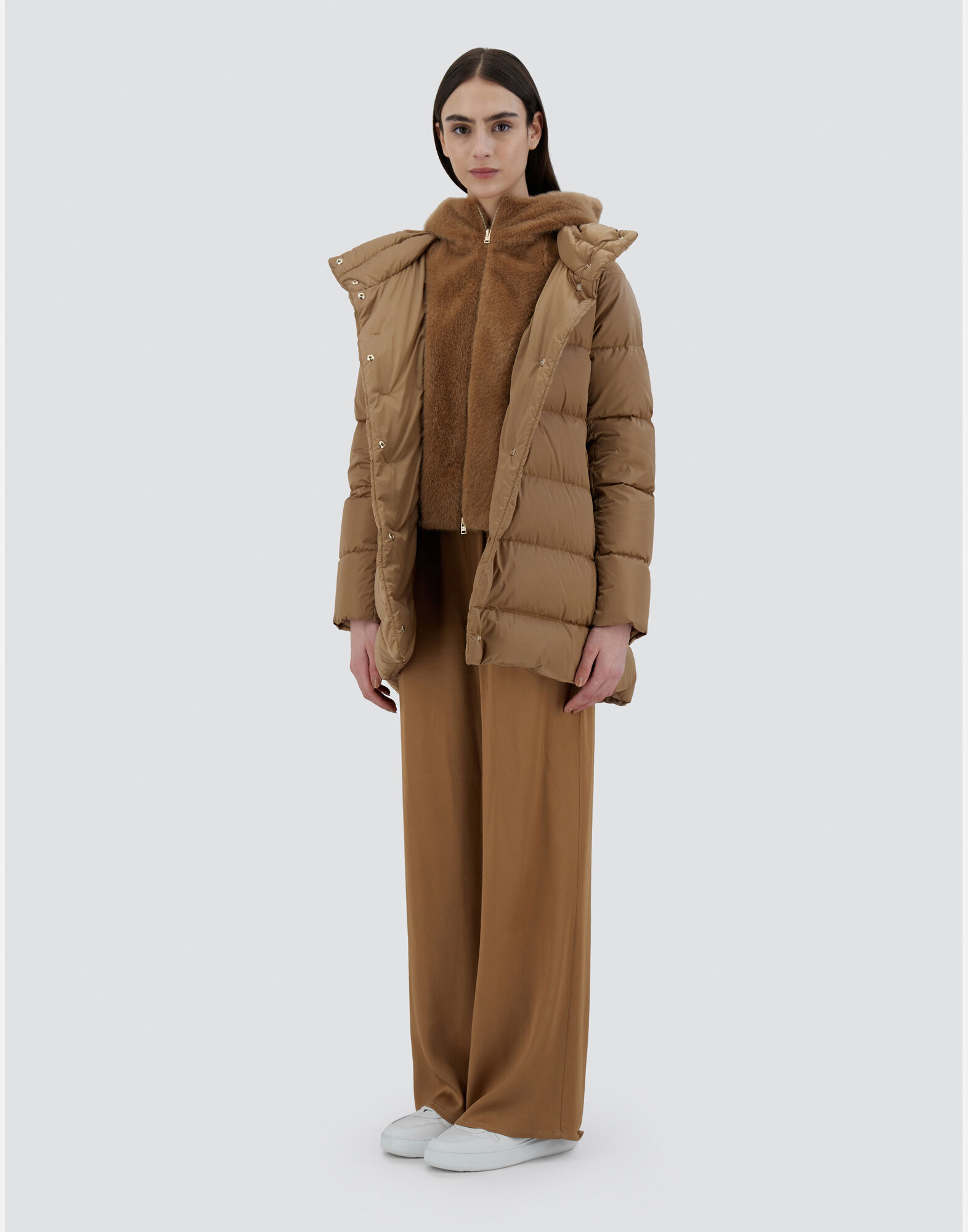 A-SHAPE JACKET IN SATIN AND LADY ALTERNATIVE FUR
