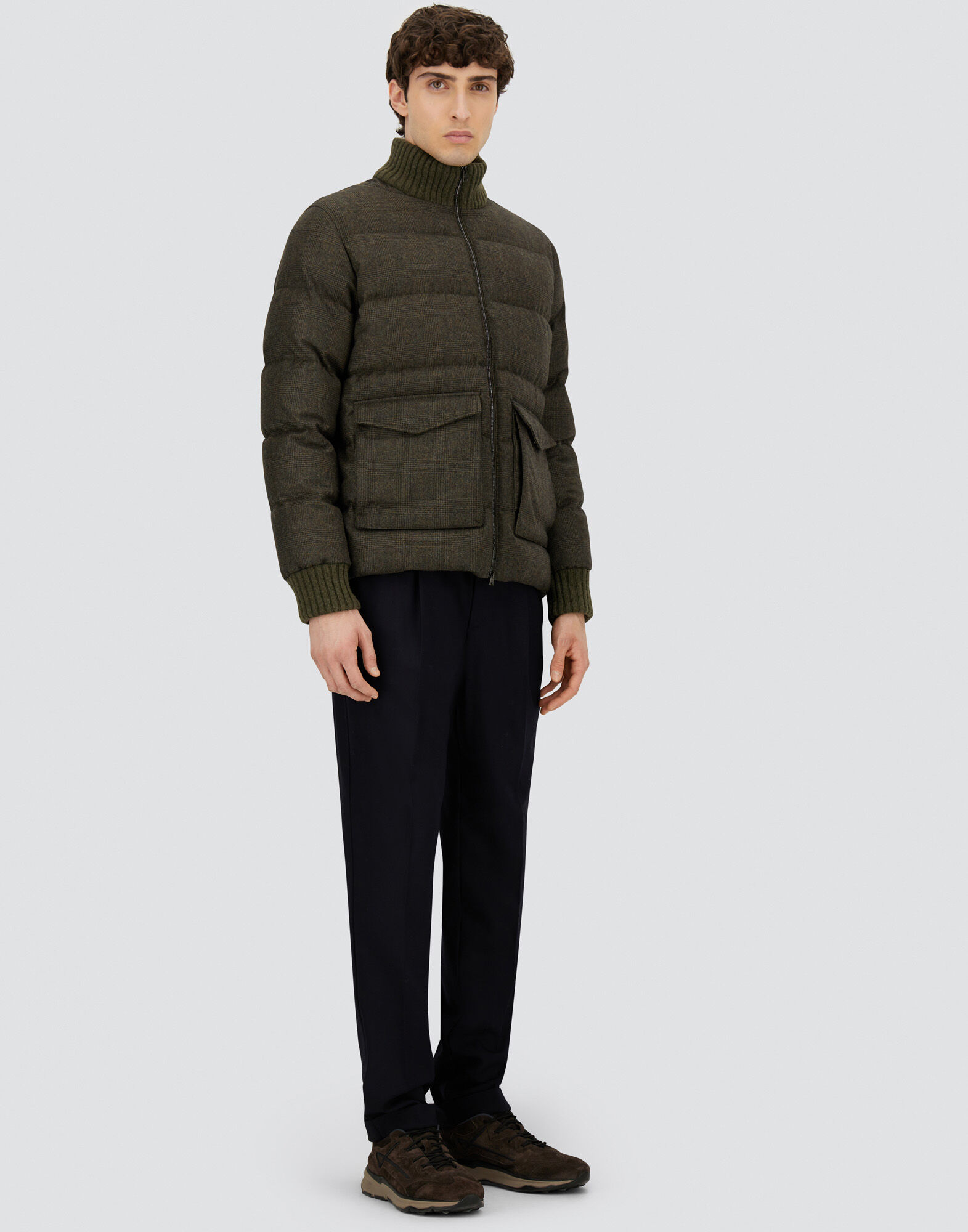 BOMBER IN GLEN CHECK WOOL AND CASHMERE