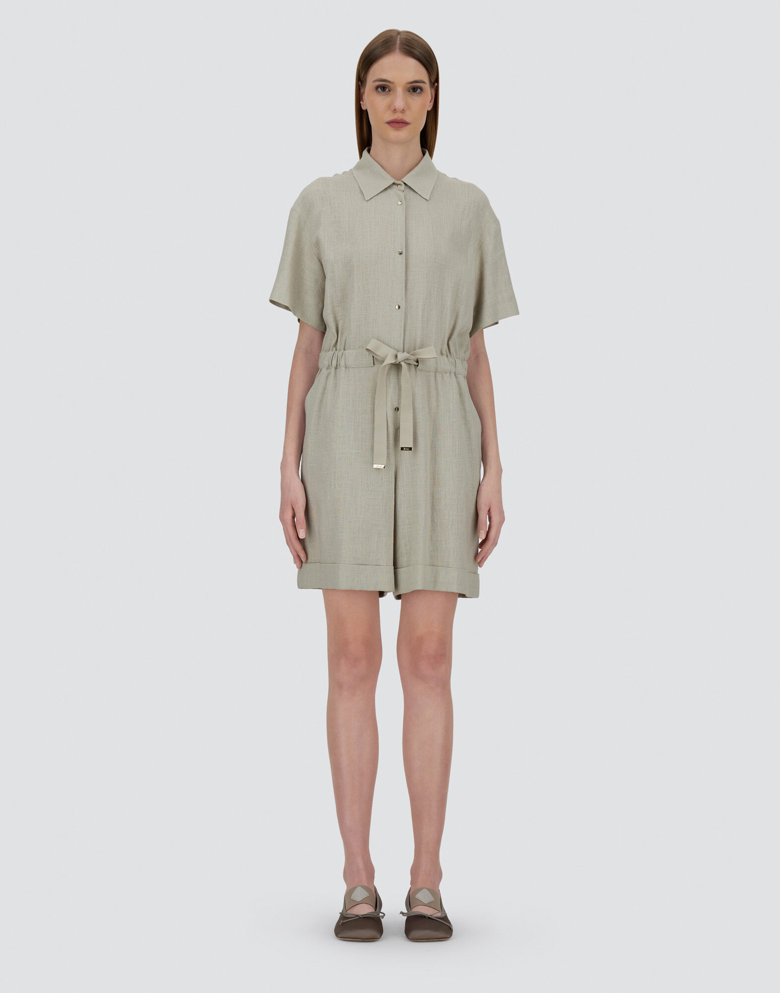 LINEN-BLEND SHIRT JUMPSUIT