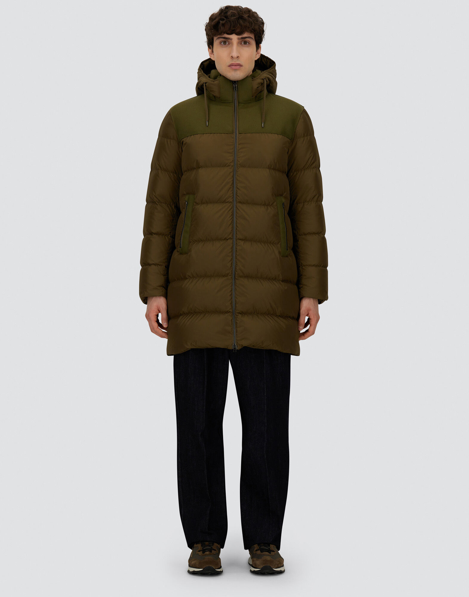 LONG JACKET IN NYLON CHAMONIX AND PURE WOOL CLOTH