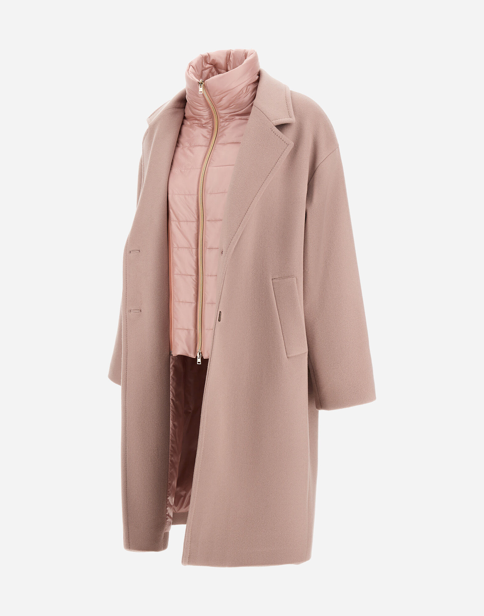 COAT IN VELOUR WOOL CLOTH AND NYLON ULTRALIGHT