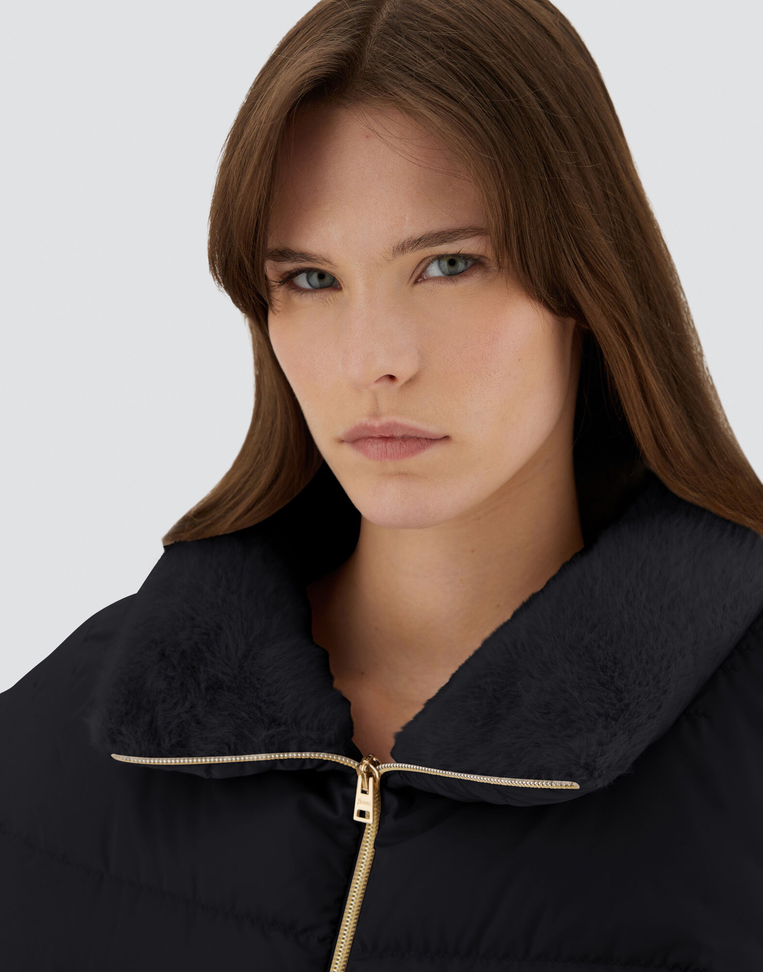 LONG JACKET IN SATIN AND LADY ALTERNATIVE FUR