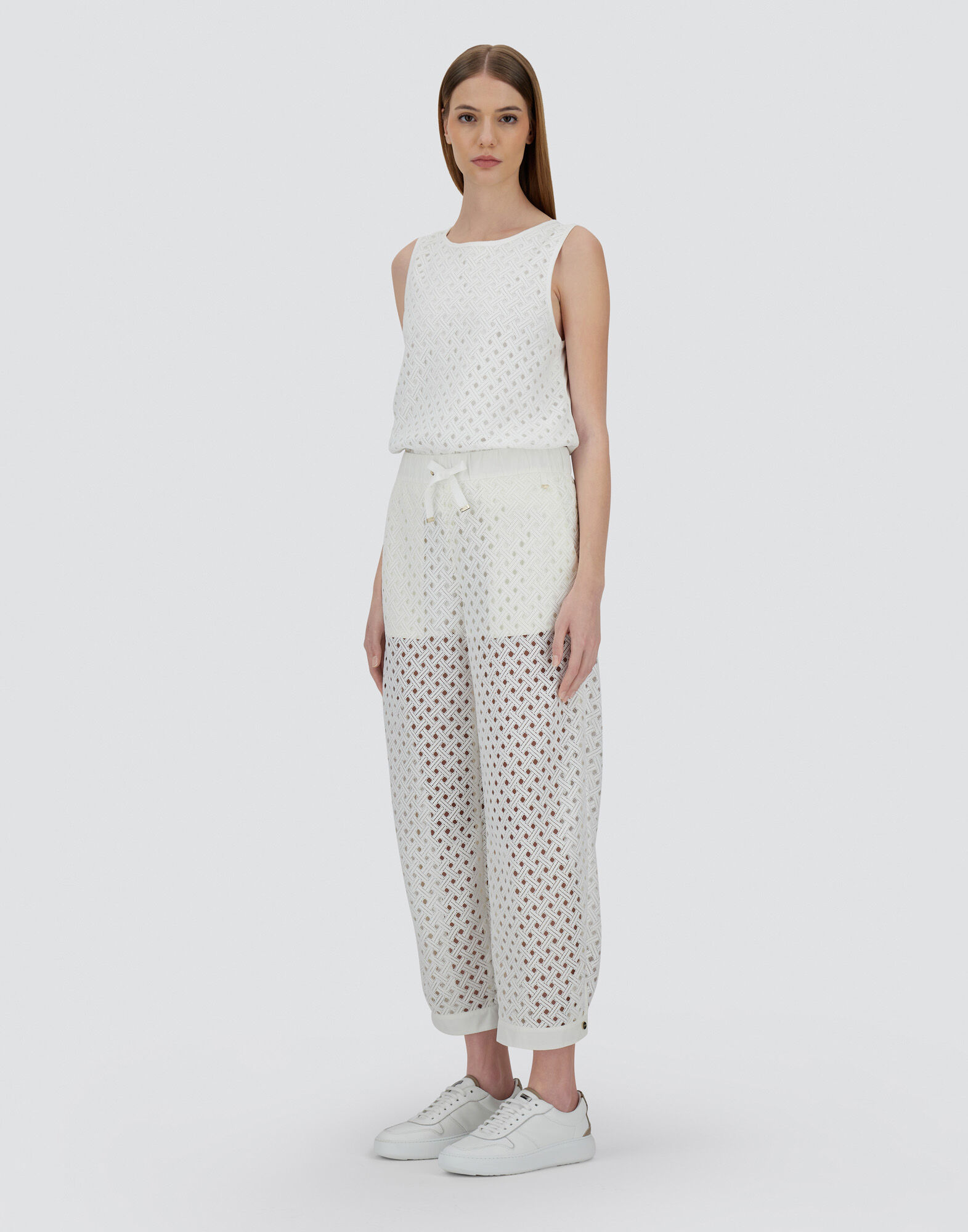 TROUSERS IN CROCHET LACE AND NEW TECHNO TAFFETA