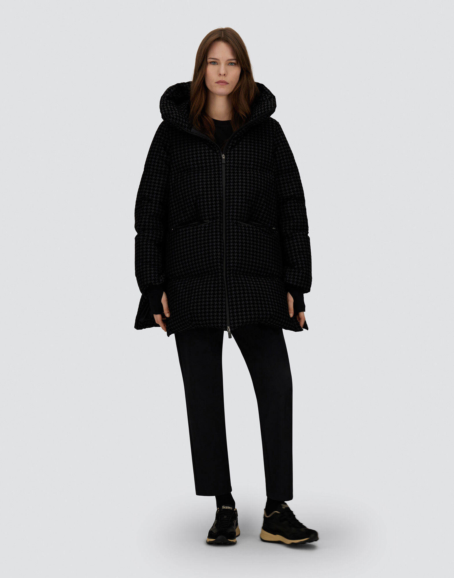 PARKA IN TECH HOUNDSTOOTH AND 2-LAYER WINDSTOPPER