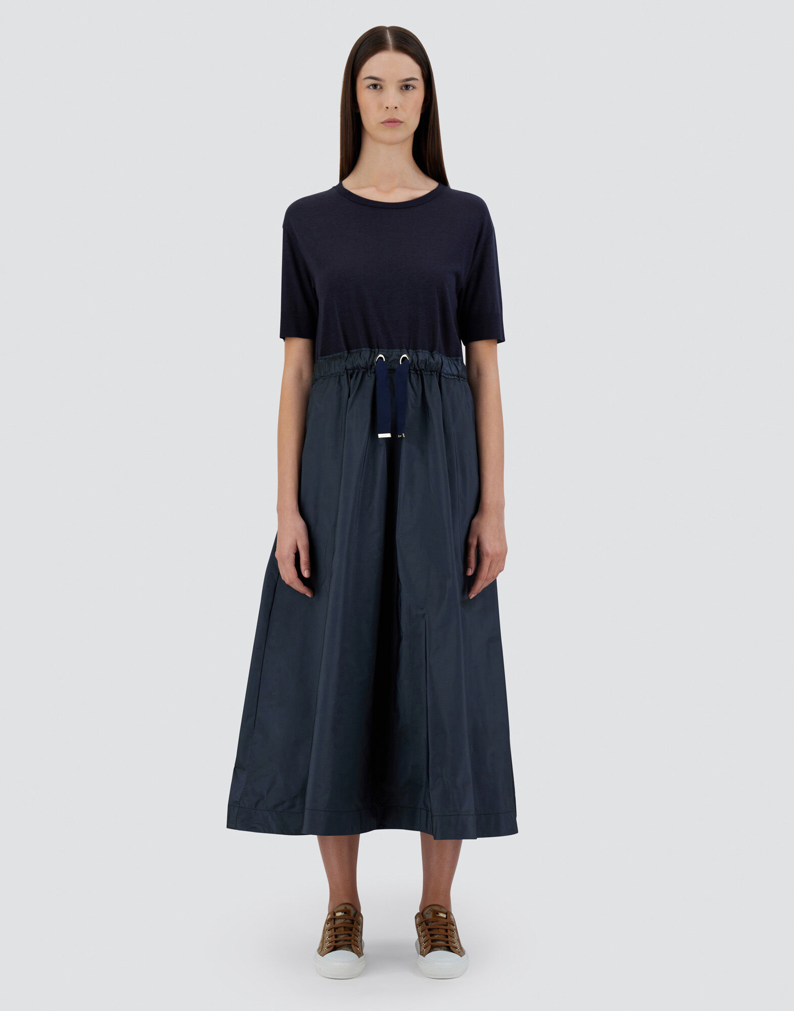 DRESS IN GLAM KNIT EFFECT AND TECHNO TAFFETA