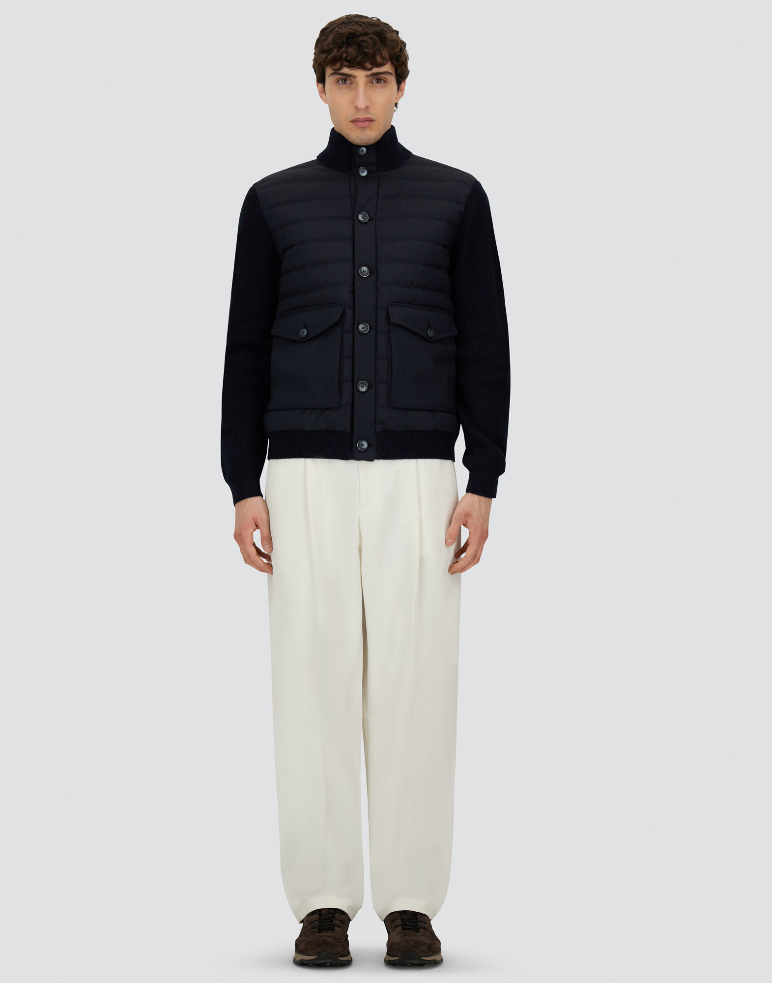 JACKET IN RIBBED MERINO WOOL G.7 AND POLISHED SMOOTH WOOL