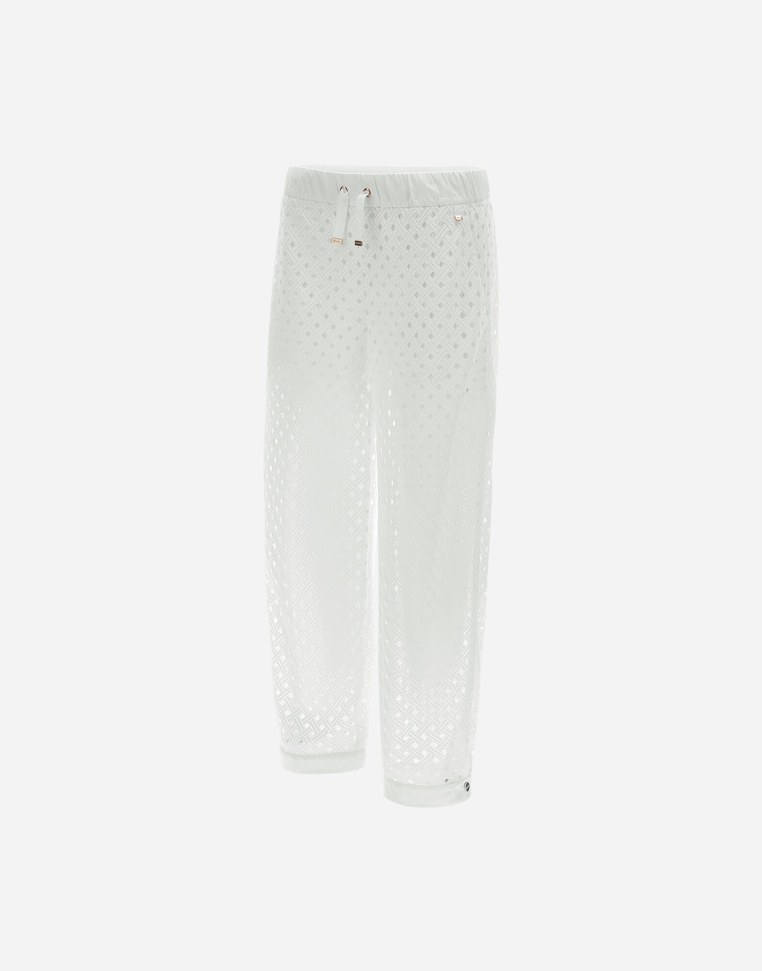 TROUSERS IN CROCHET LACE AND NEW TECHNO TAFFETA