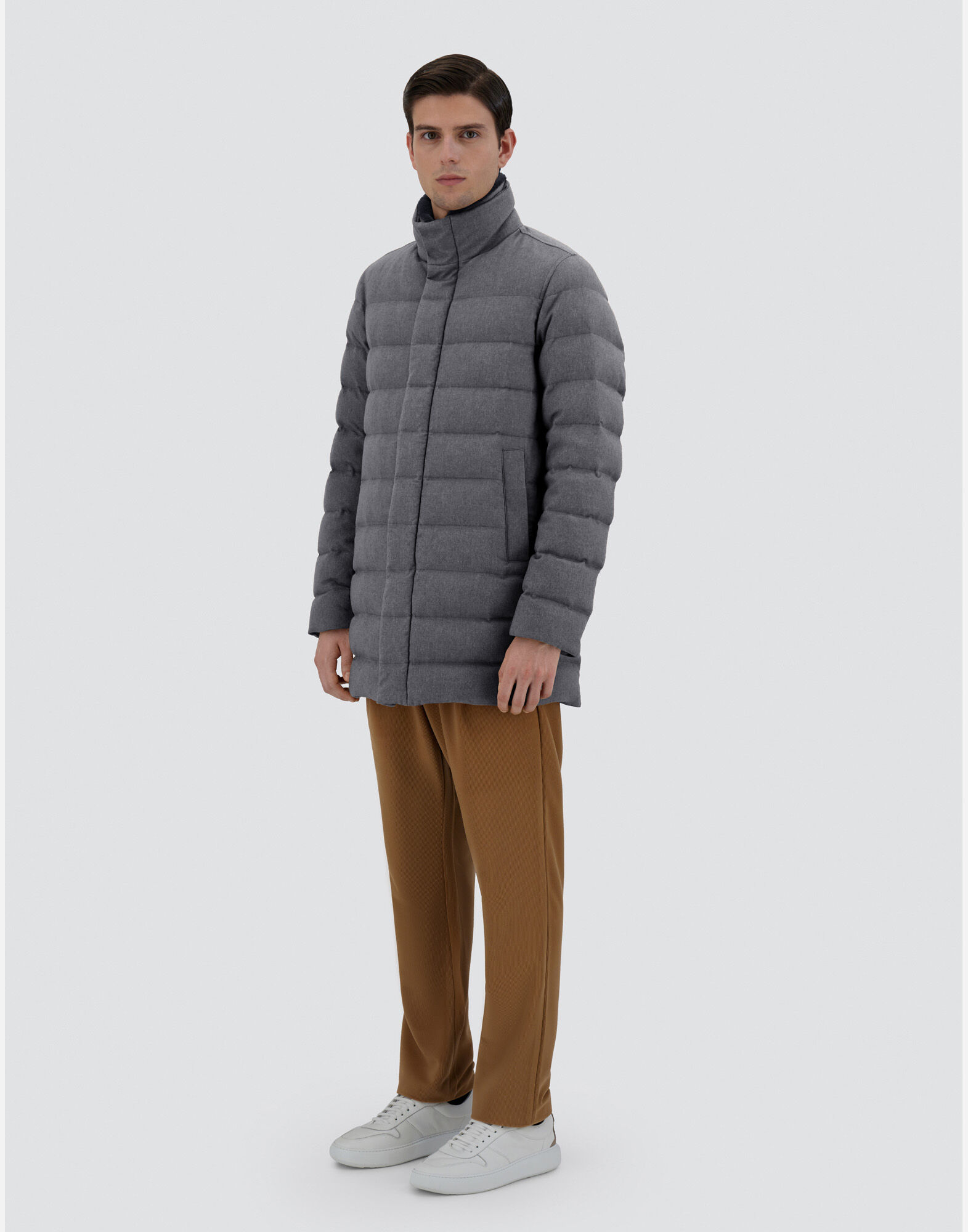 COAT IN CASHMERE, SILK AND LIGHT FAUX FUR