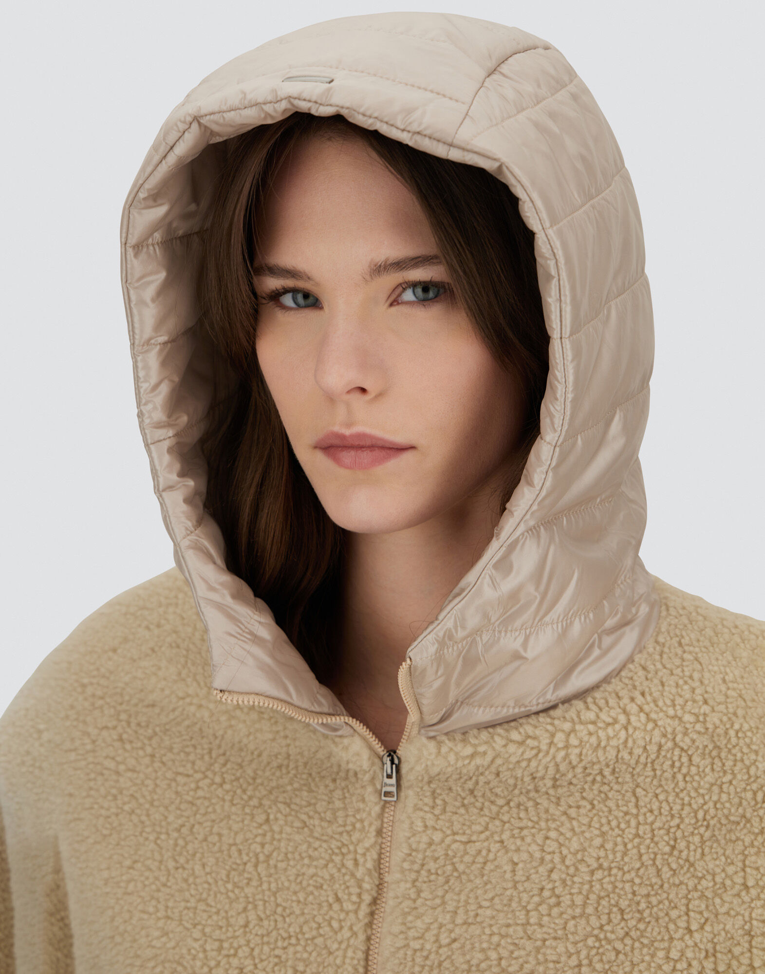 JACKET IN TEDDY FABRIC AND NYLON ULTRALIGHT
