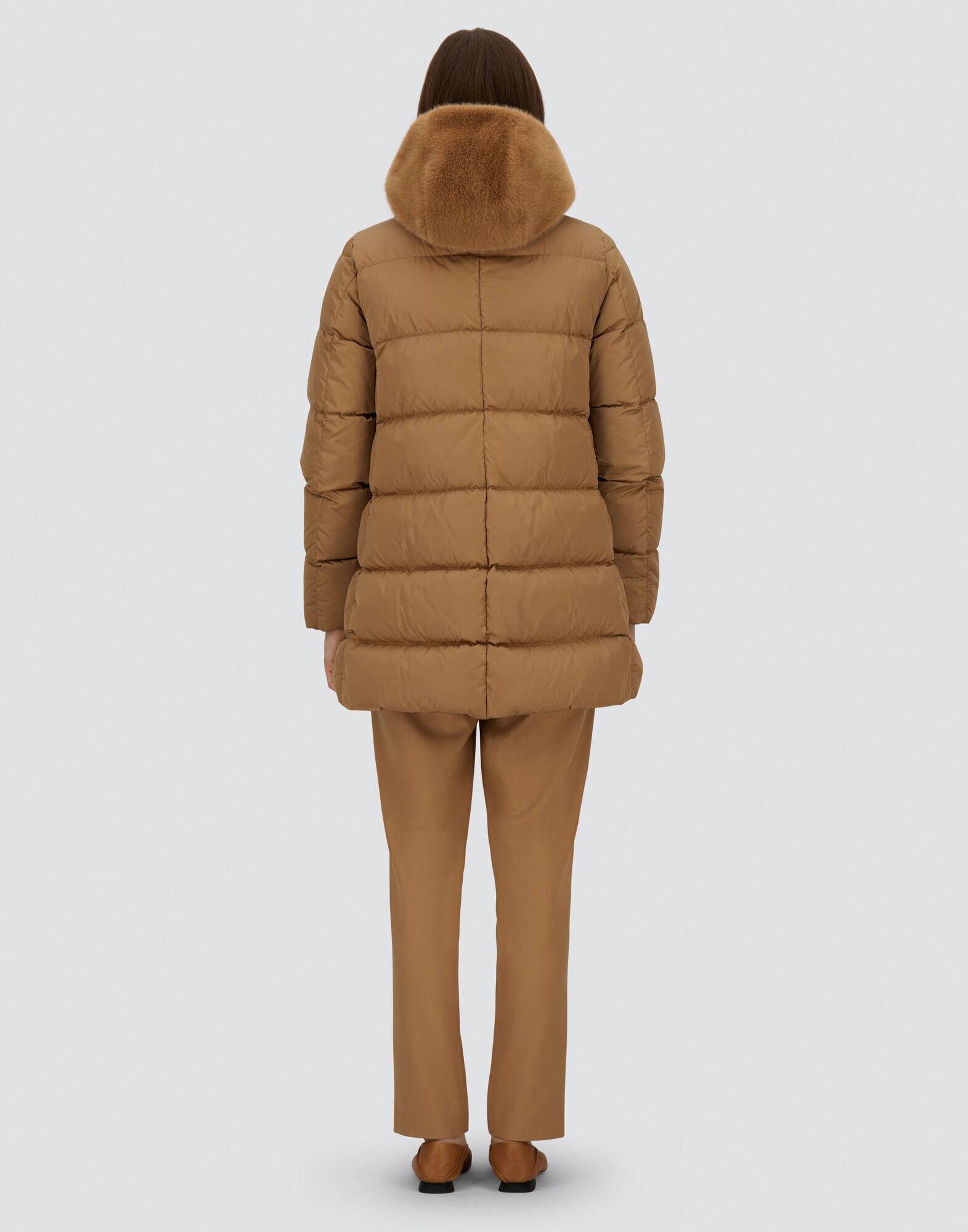 A-SHAPE JACKET IN SATIN AND LADY ALTERNATIVE FUR