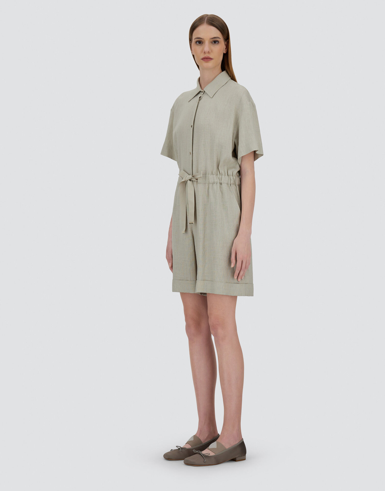 LINEN-BLEND SHIRT JUMPSUIT
