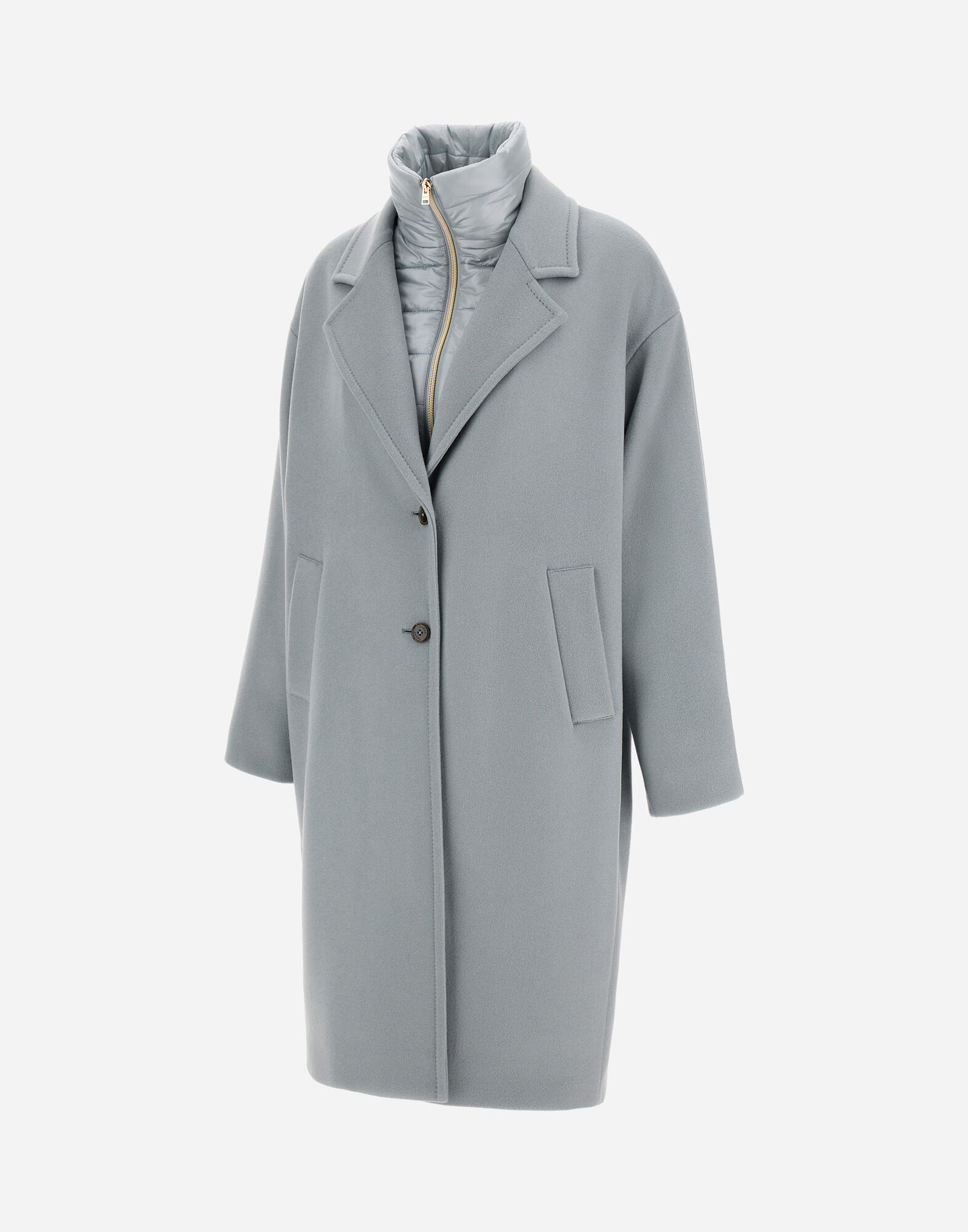 COAT IN VELOUR WOOL CLOTH AND NYLON ULTRALIGHT