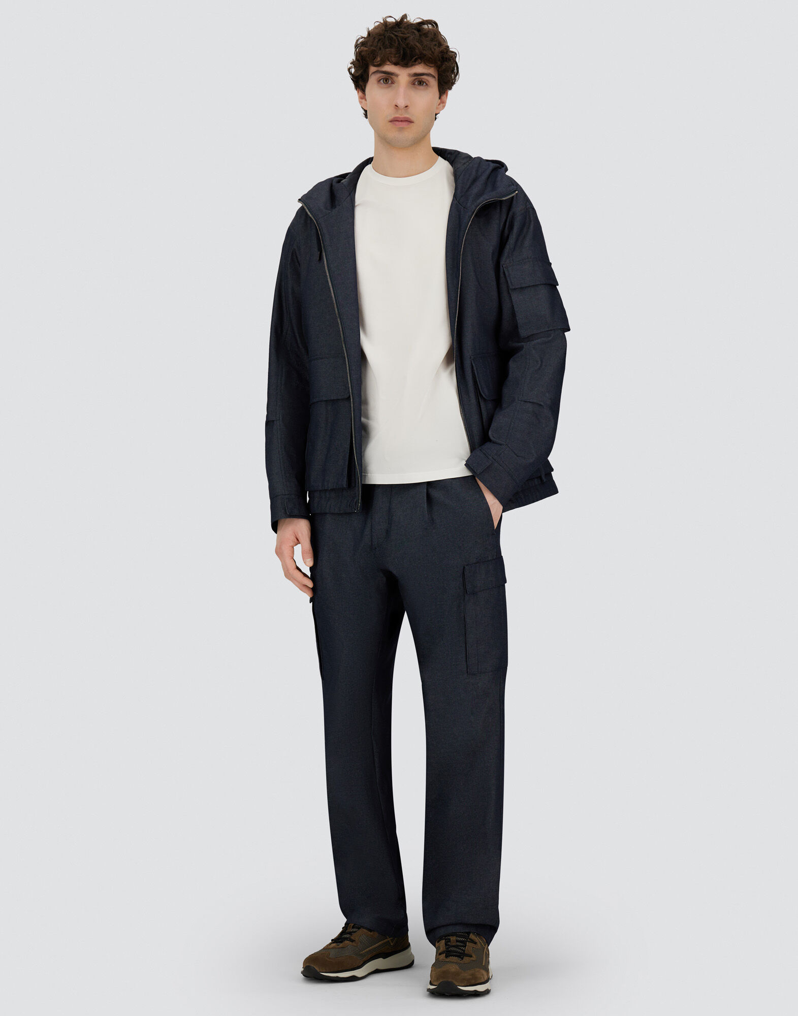 DENIM-EFFECT COTTON TROUSERS