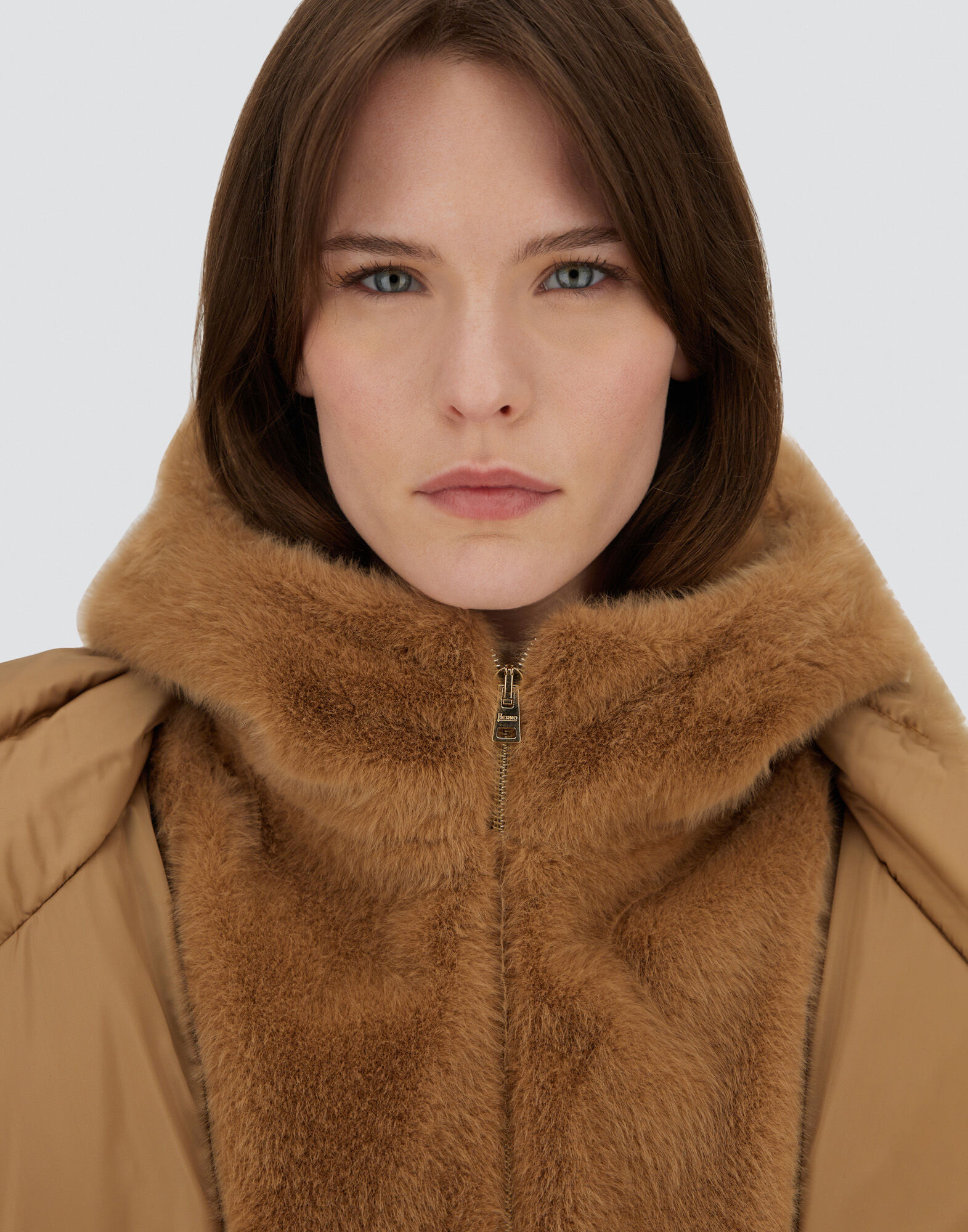 A-SHAPE JACKET IN SATIN AND LADY ALTERNATIVE FUR