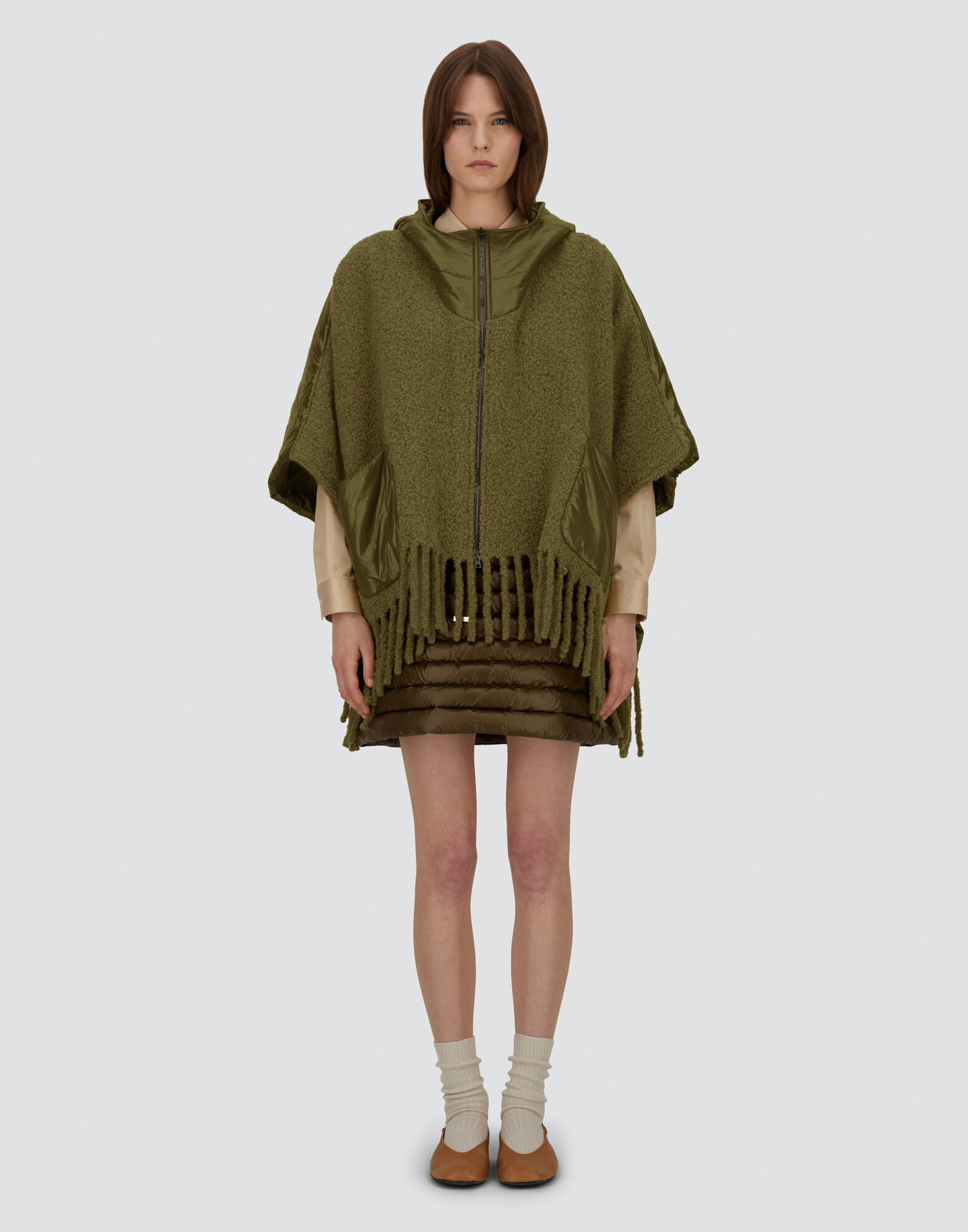 PONCHO IN BOUCL ALPACA WOOL AND NYLON ULTRALIGHT