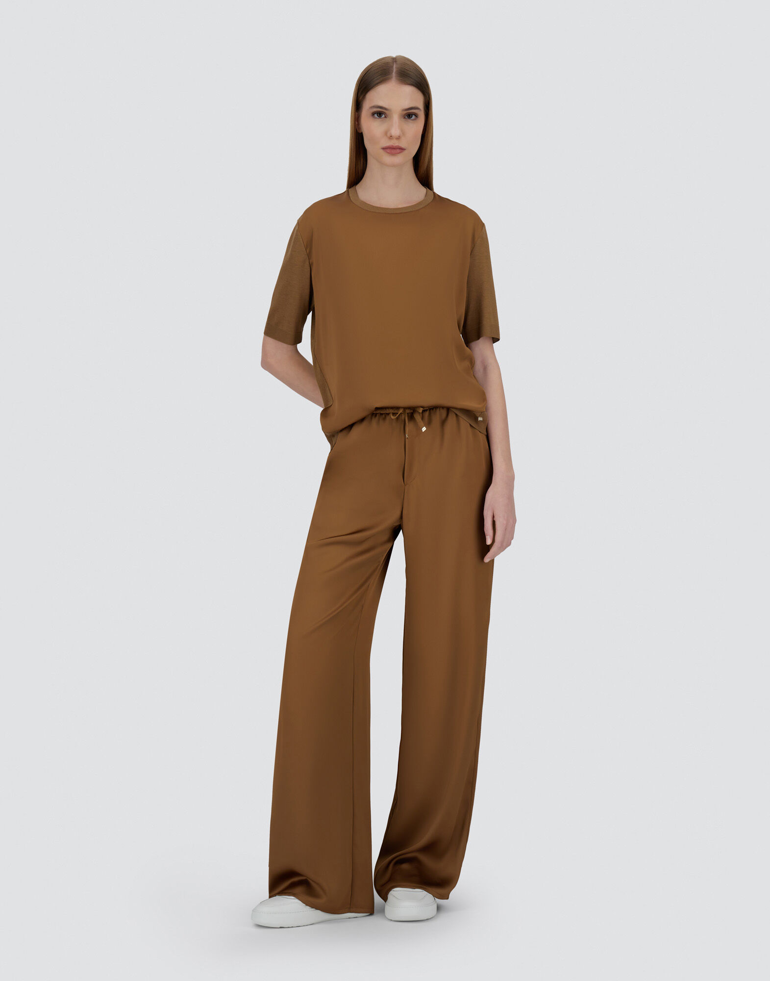 T-SHIRT IN GLAM KNIT EFFECT AND SATIN